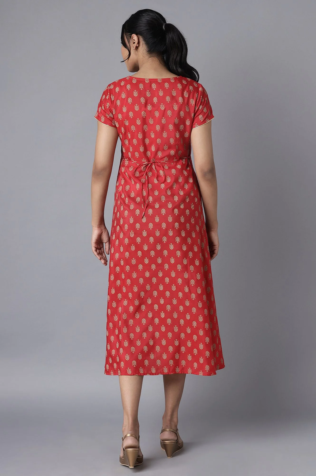 Red Embroidered Ethnic Dress - Image 2