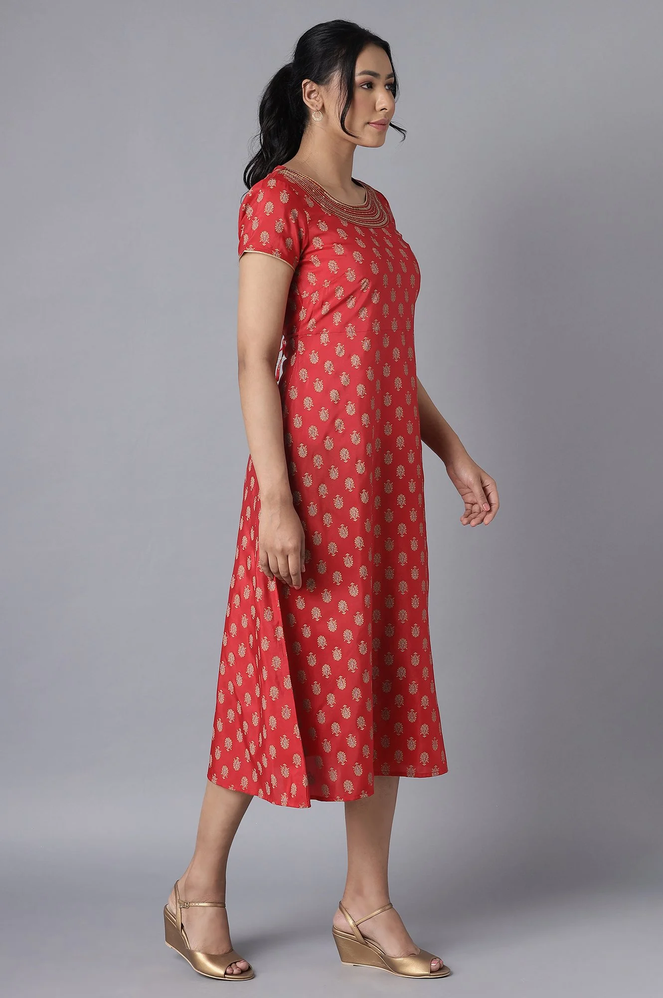 Red Embroidered Ethnic Dress - Image 4