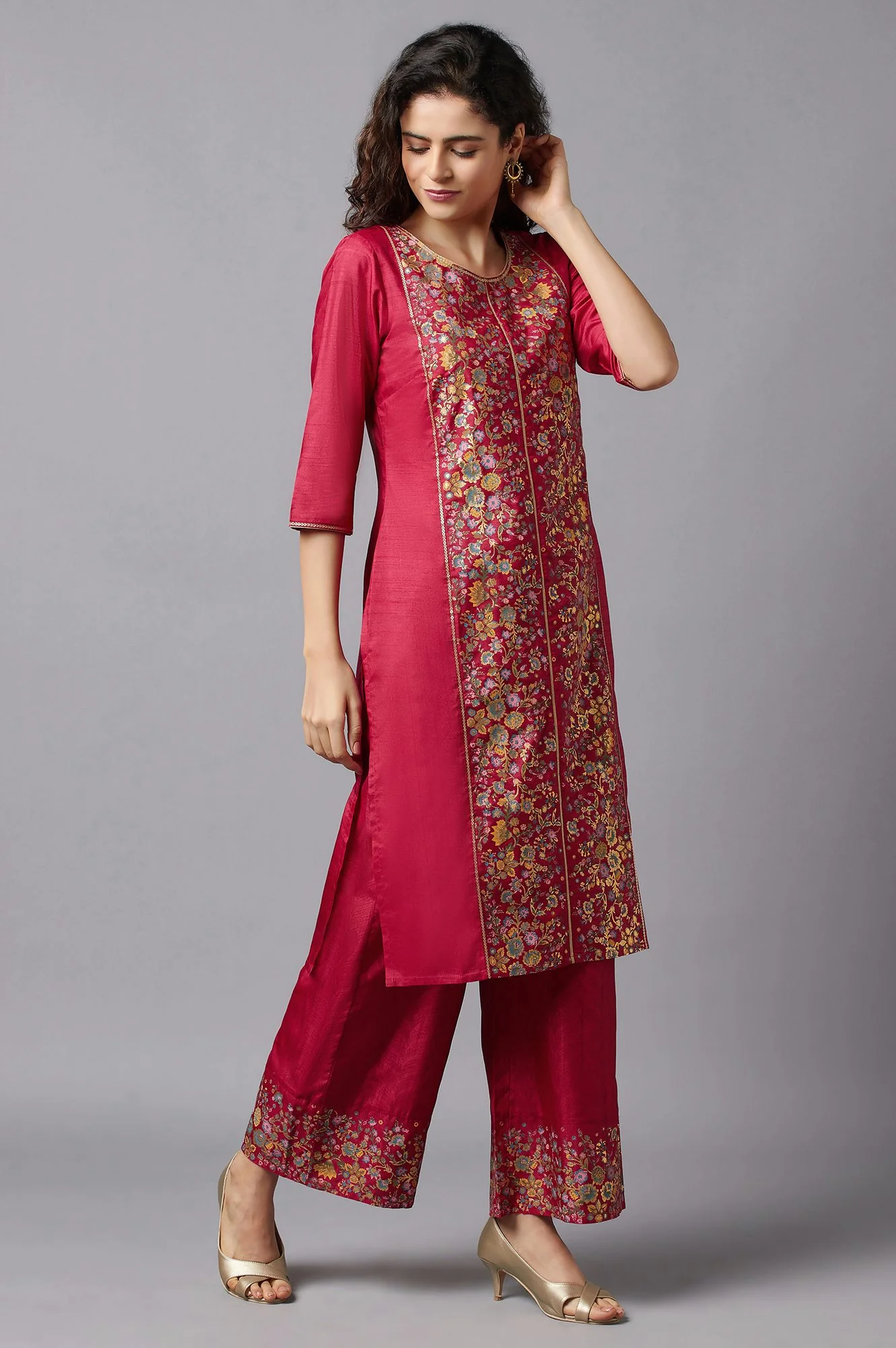 Red Ethnic Festive kurta and Palazzo Set - Image 4