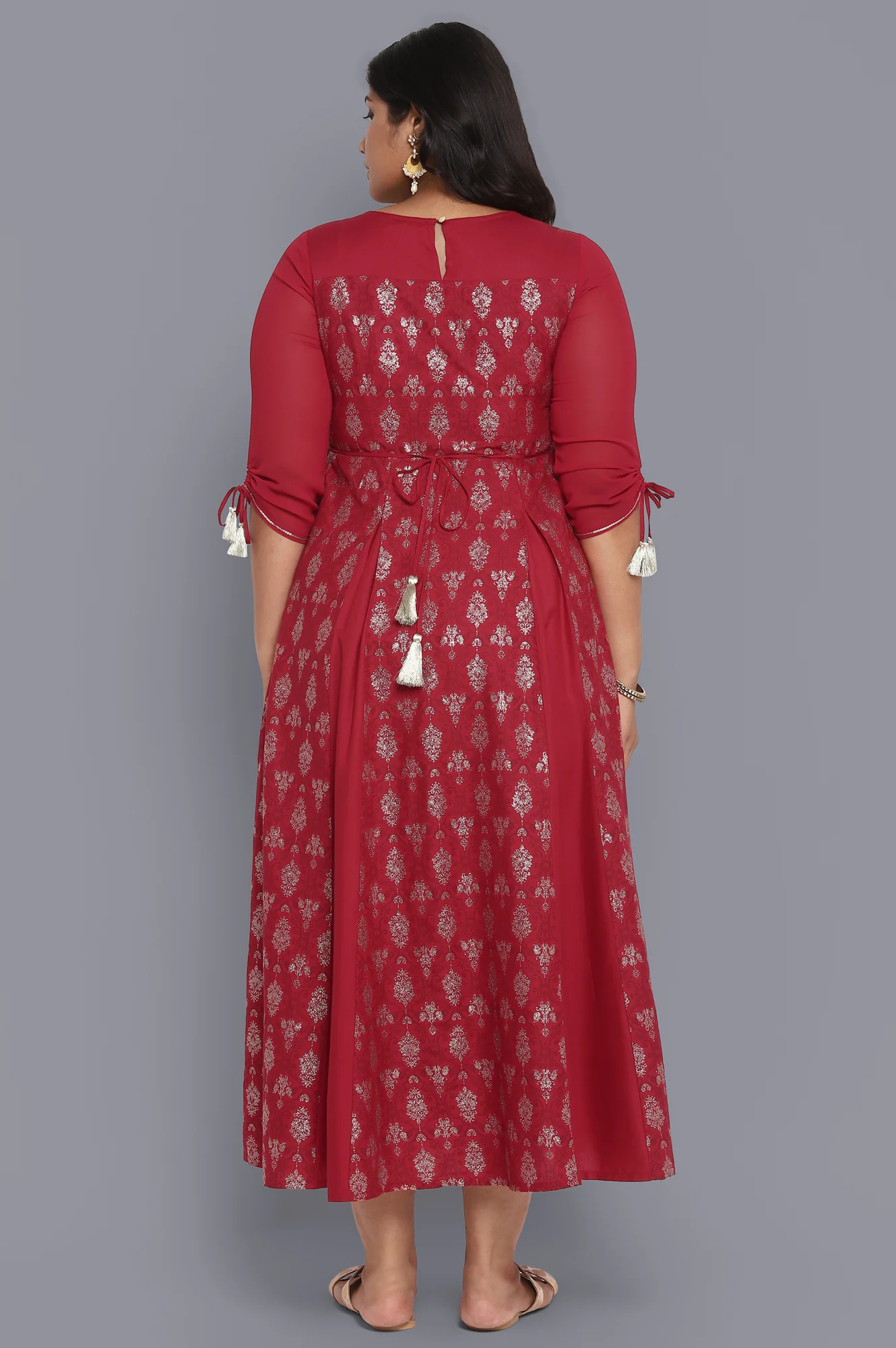 Red Foil Print Flared Dress - Image 2