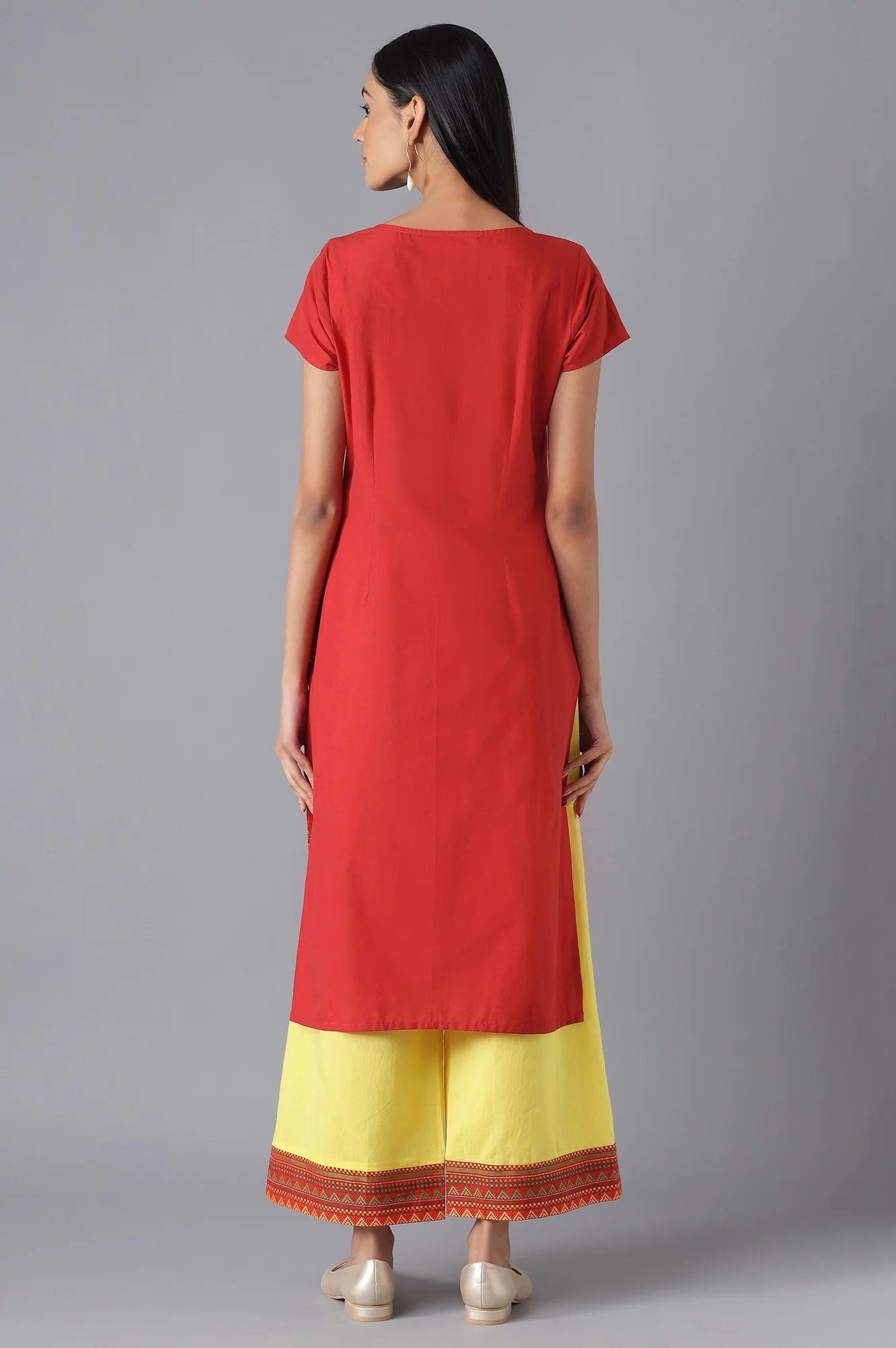 Red kurta and Yellow Palazzo Set - Image 2