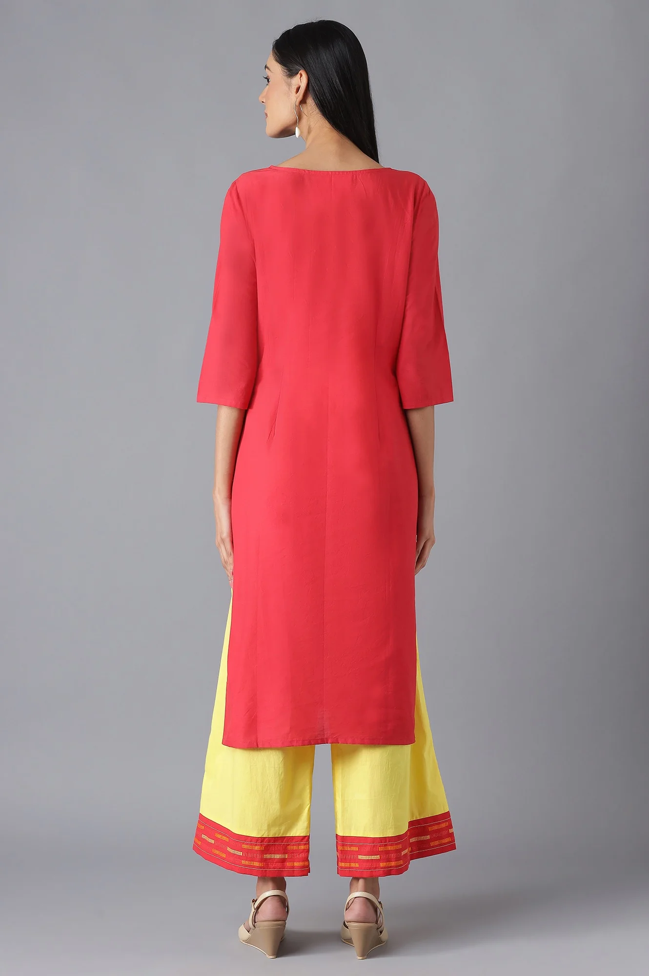 Red kurta and Yellow Palazzo Set - Image 2