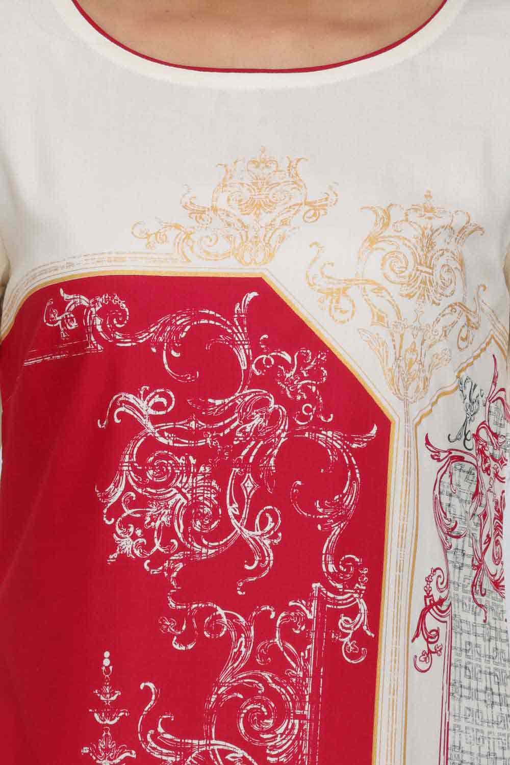 Red Printed Round Neck kurta - Image 5