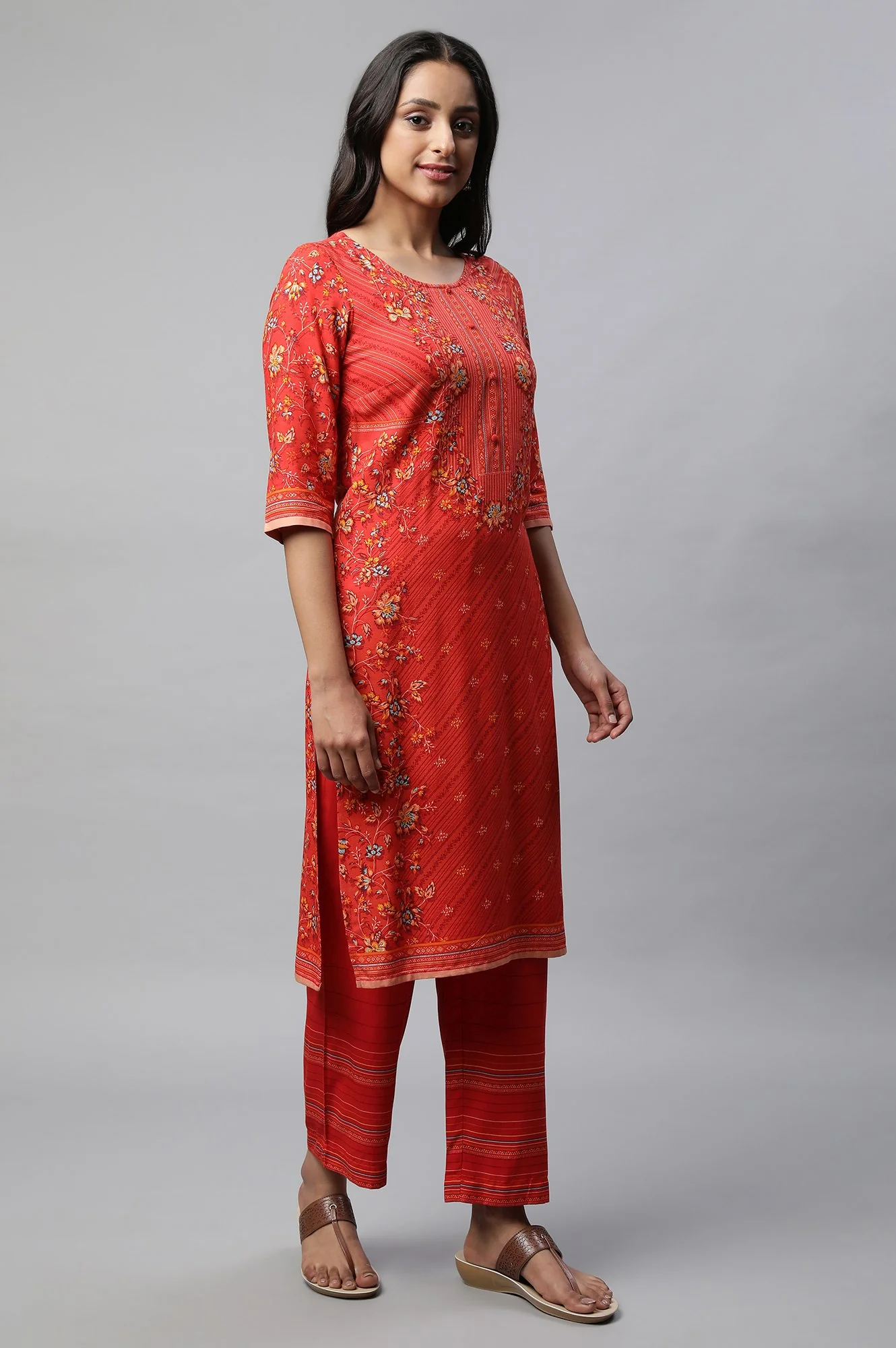 Red Printed Summer kurta Set - Image 4