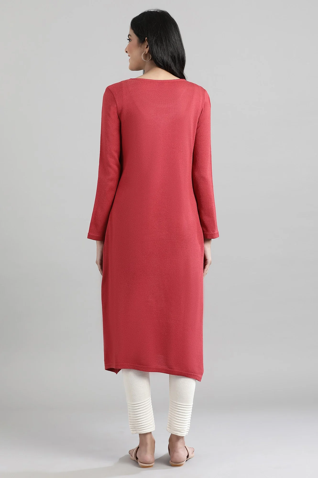 Red Round Neck Winter kurta - Image 2