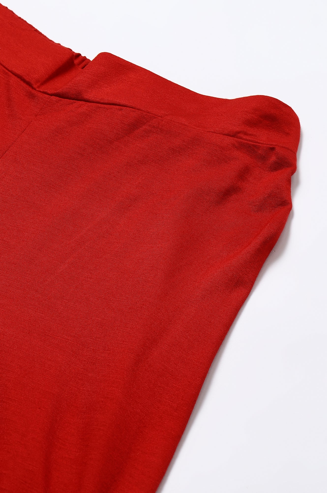 Red Solid Straight Fit Palazzo With Elasticated Waist - Image 6