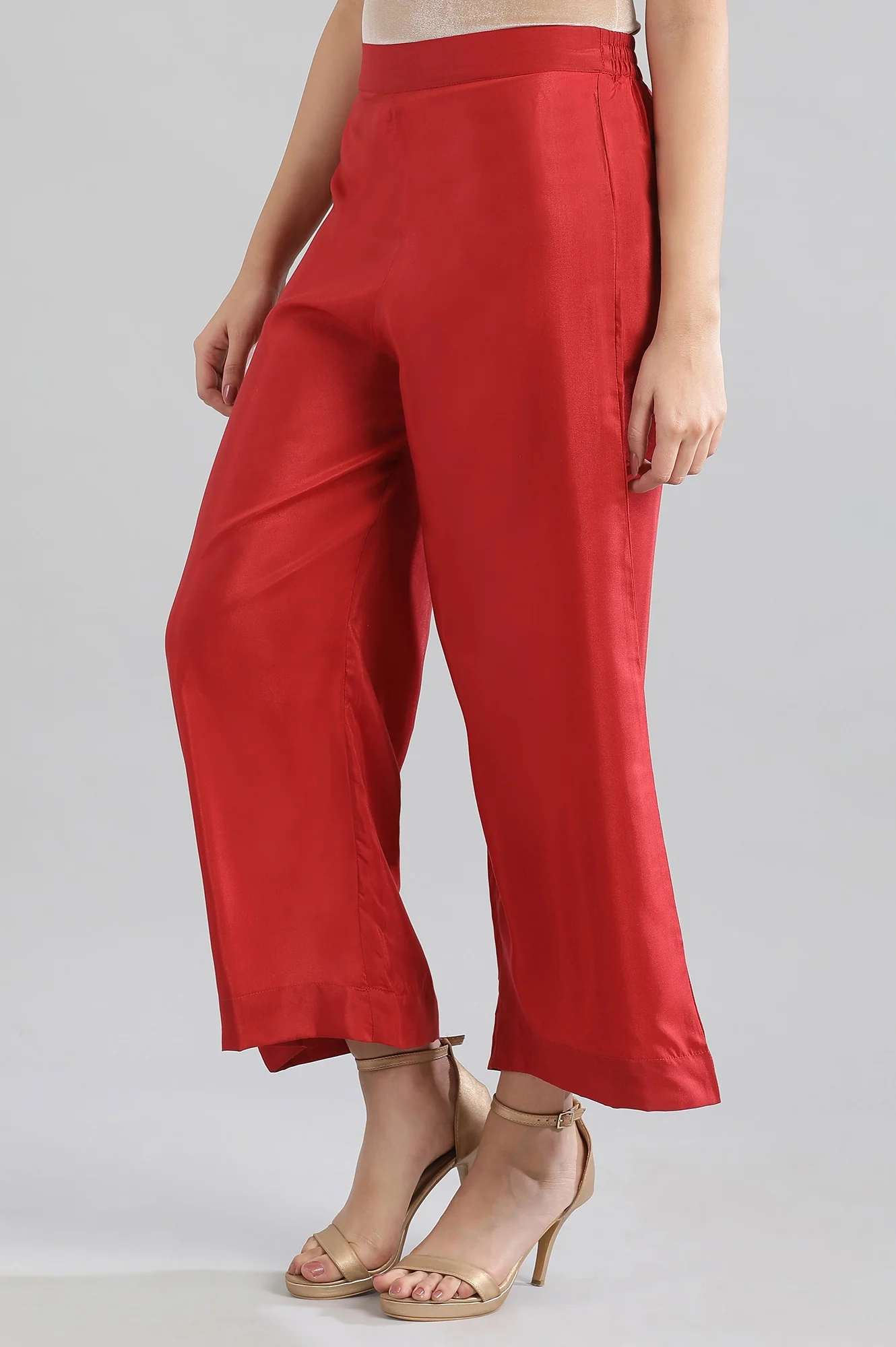 Red Solid Palazzos - Image 3