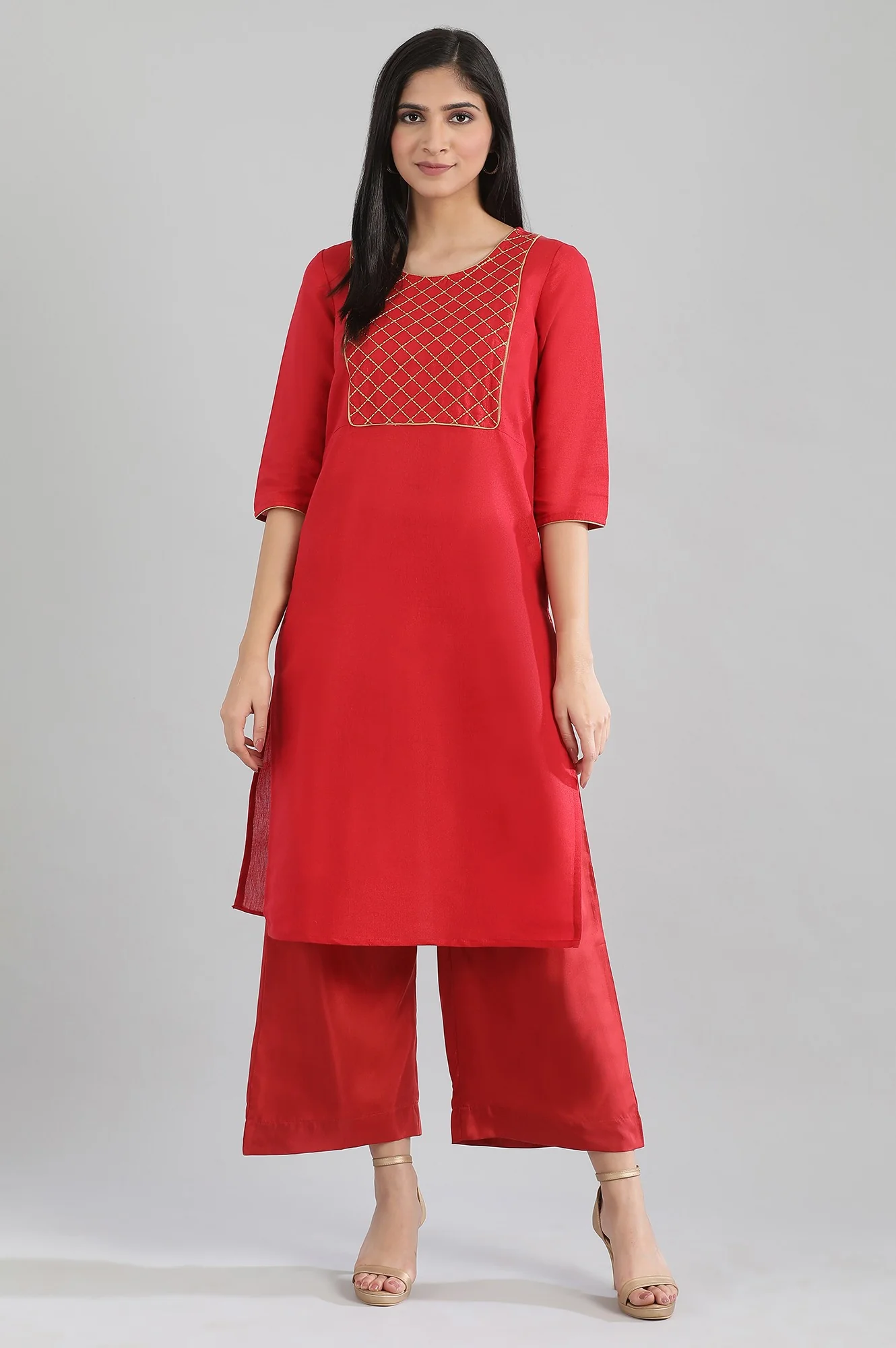 Red Solid Palazzos - Image 5