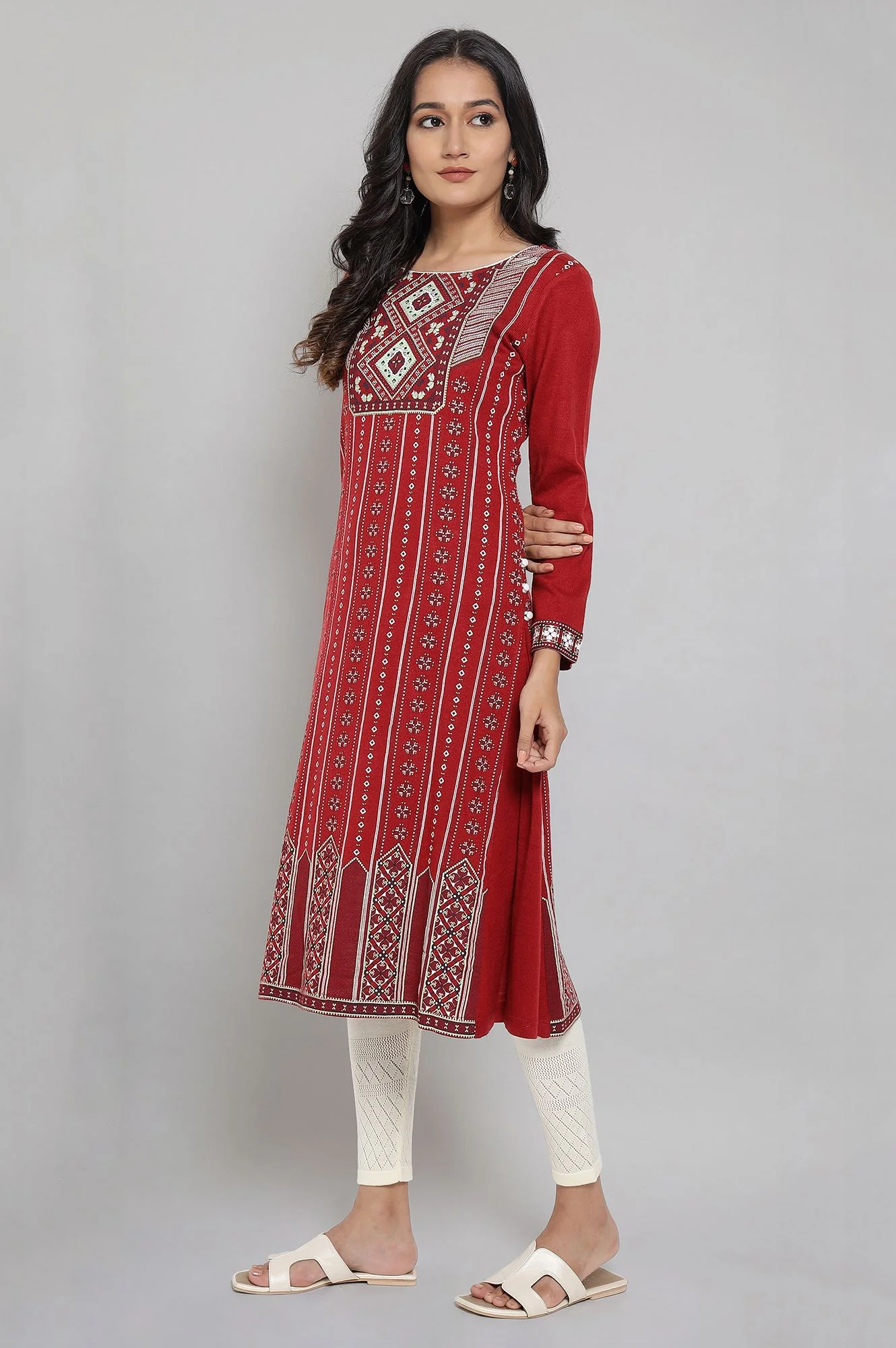 Red Team Printed Acrylic kurta - Image 3
