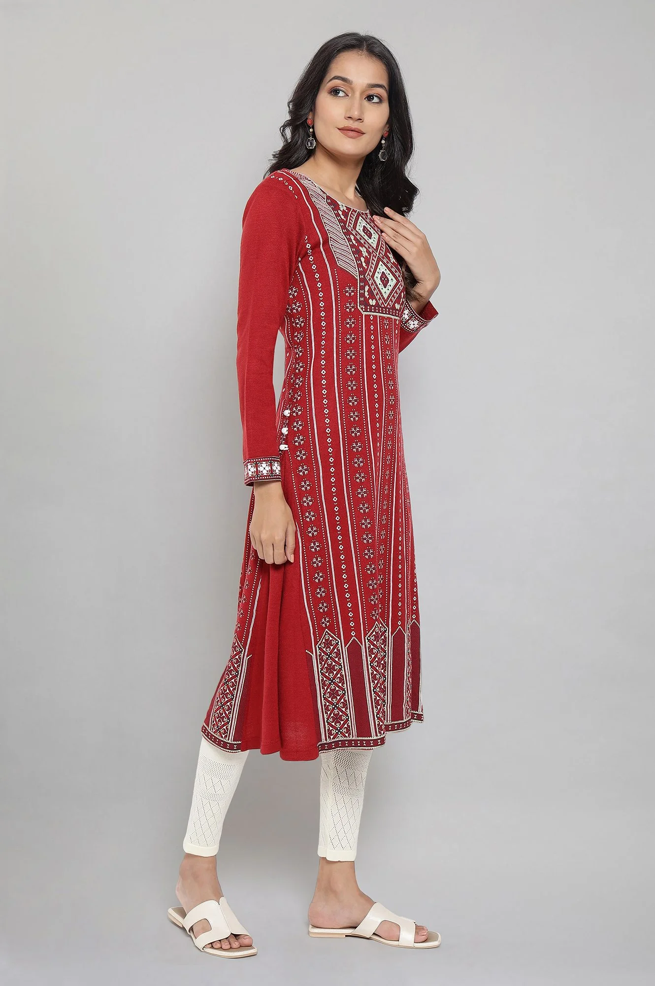Red Team Printed Acrylic kurta - Image 4