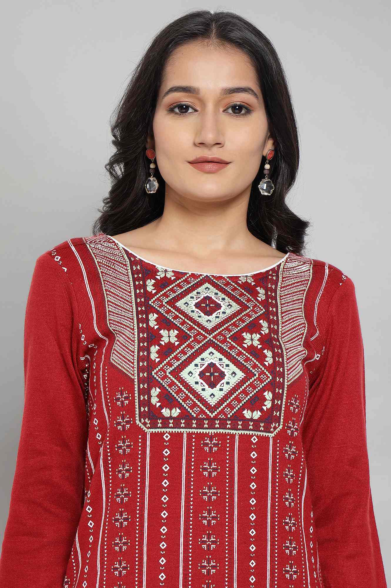 Red Team Printed Acrylic kurta - Image 6