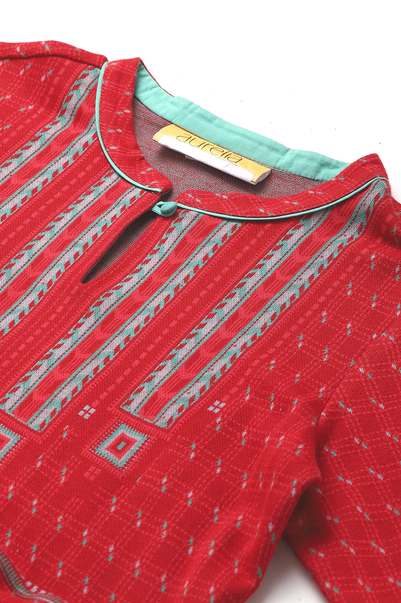 Red Yarn-dyed A-line Winter Dress - Image 2