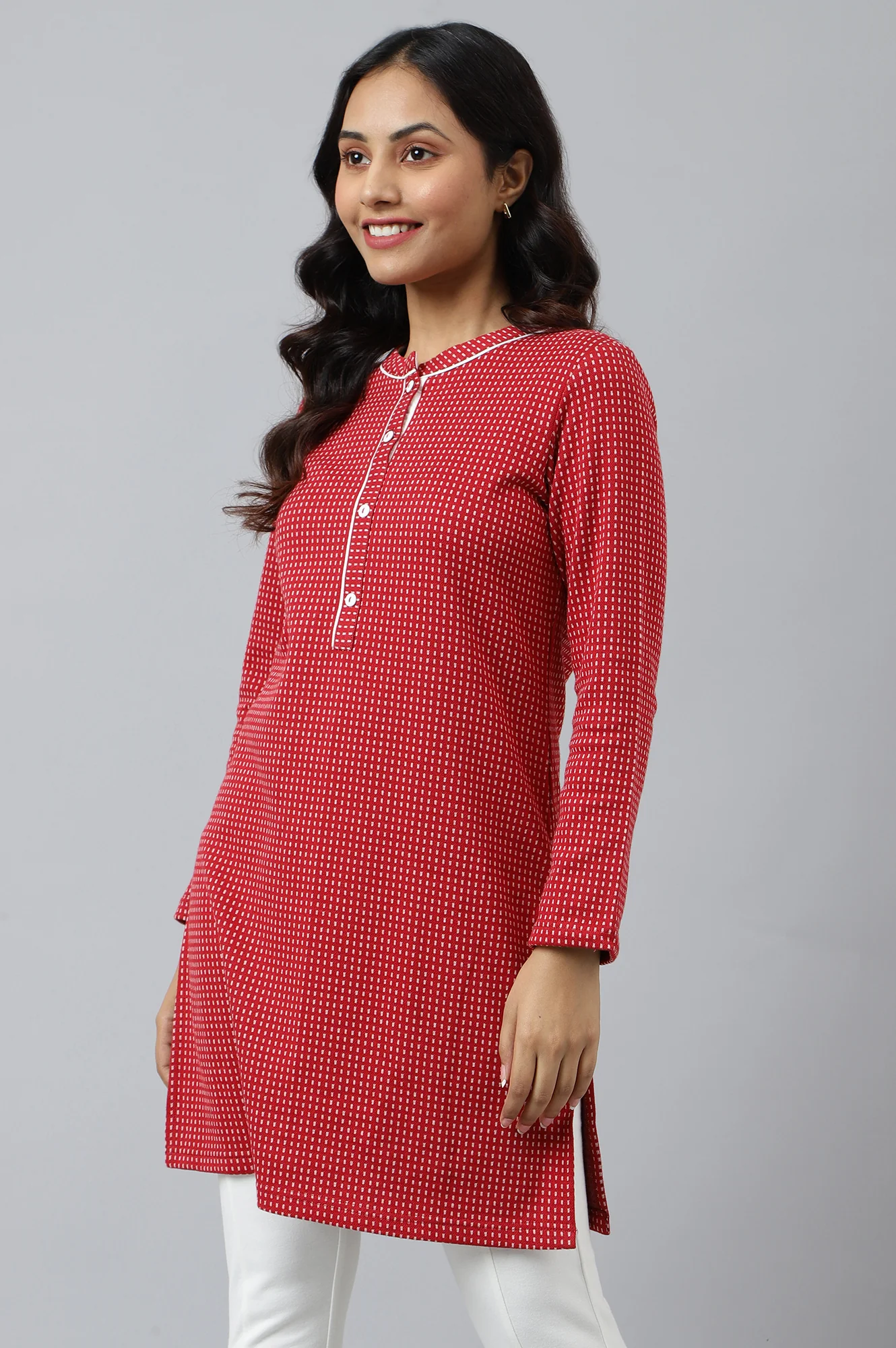 Red Yarn-dyed Winter kurta - Image 3