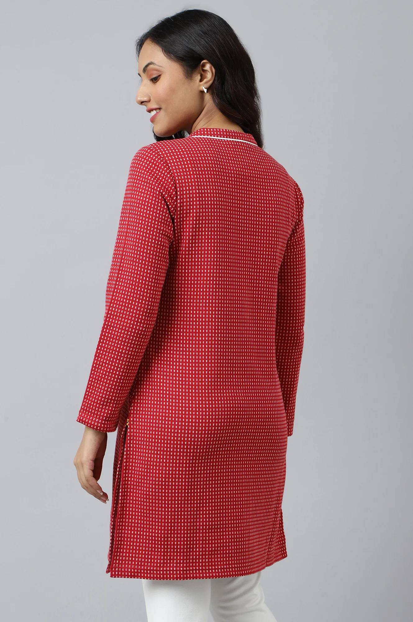 Red Yarn-dyed Winter kurta - Image 4