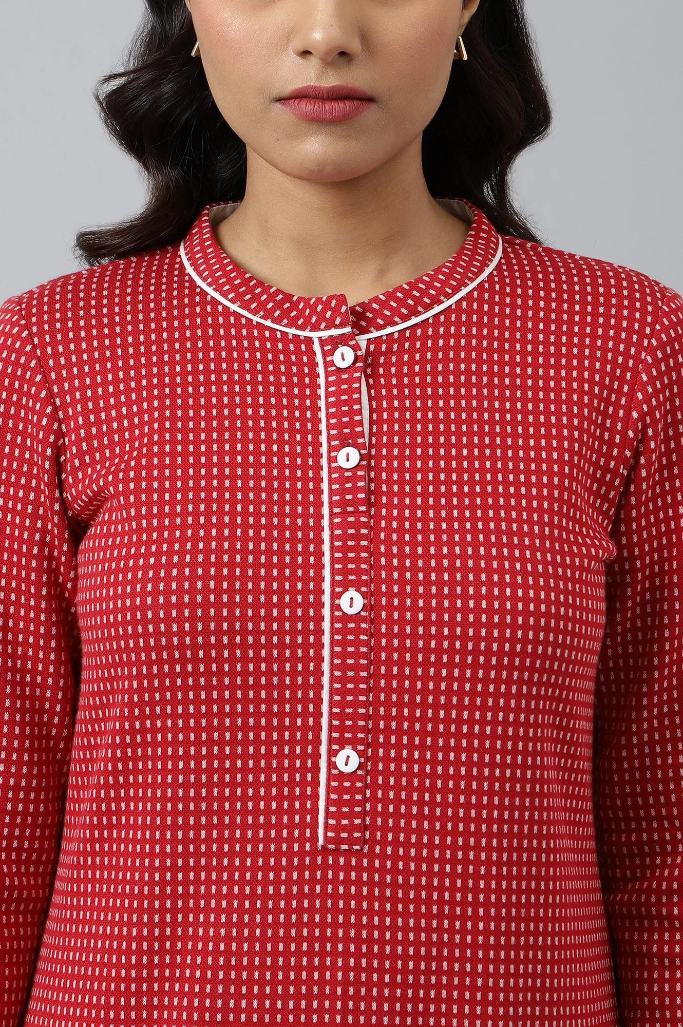 Red Yarn-dyed Winter kurta - Image 8