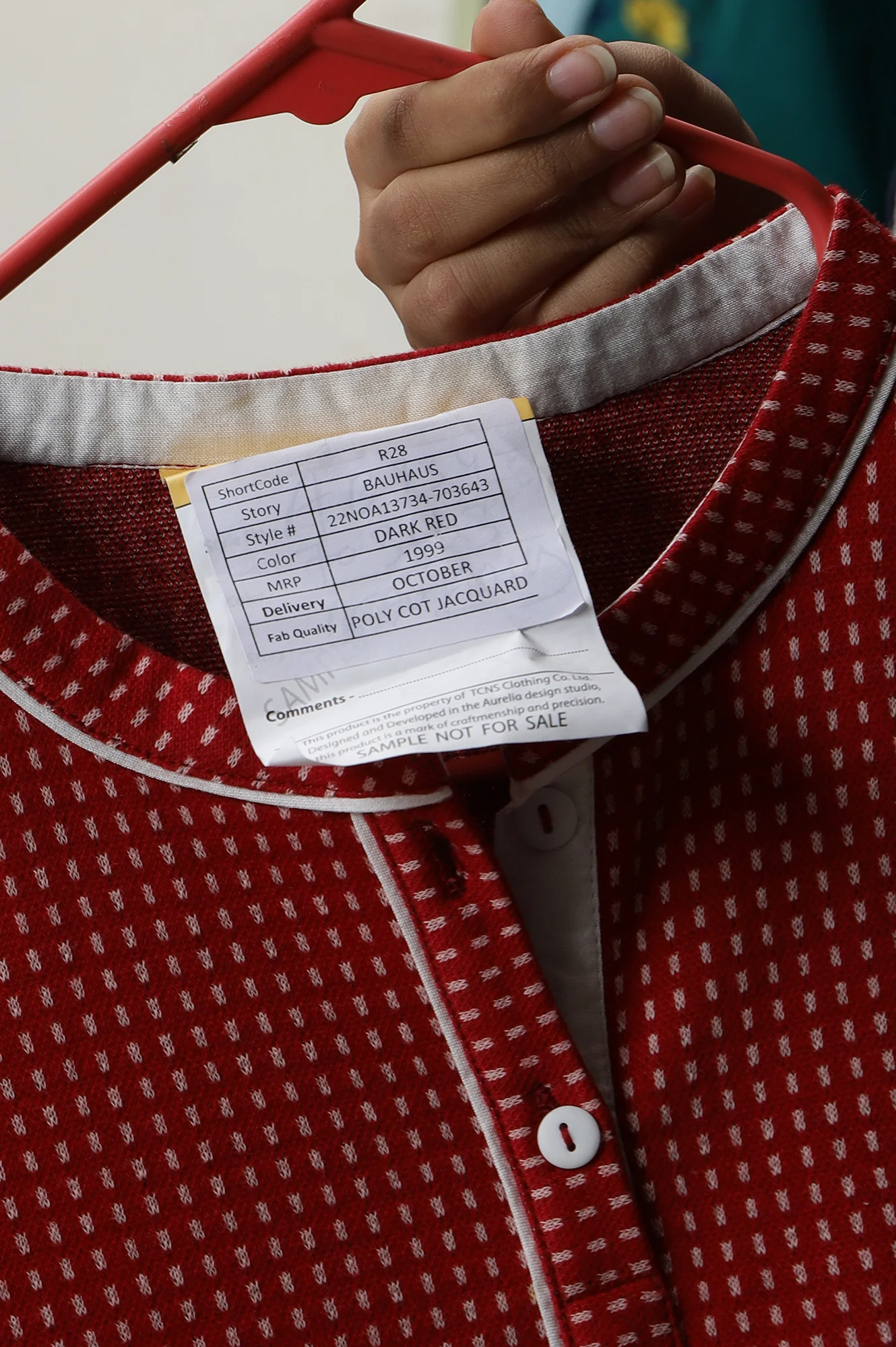 Red Yarn-dyed Winter kurta - Image 9