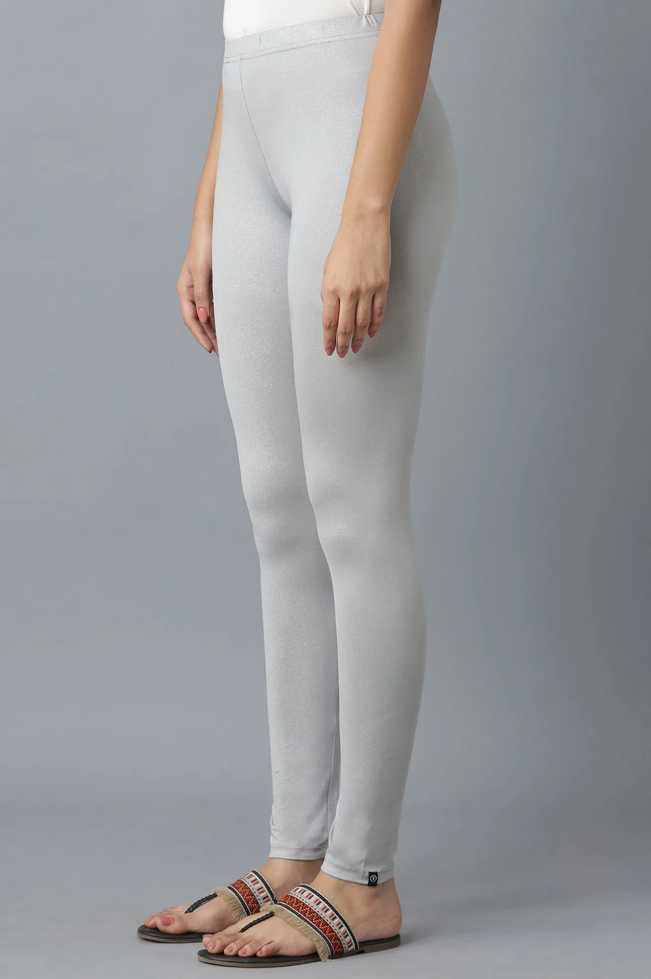 Silver Solid Skinny Fit Tights With Elasticated Waist - Image 3