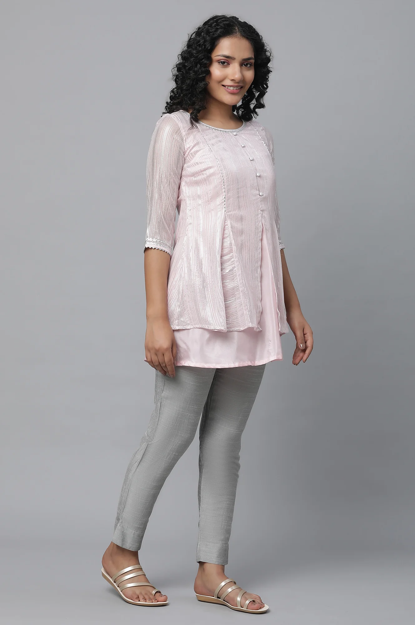 Silver Solid Ankle Length Trousers - Image 5