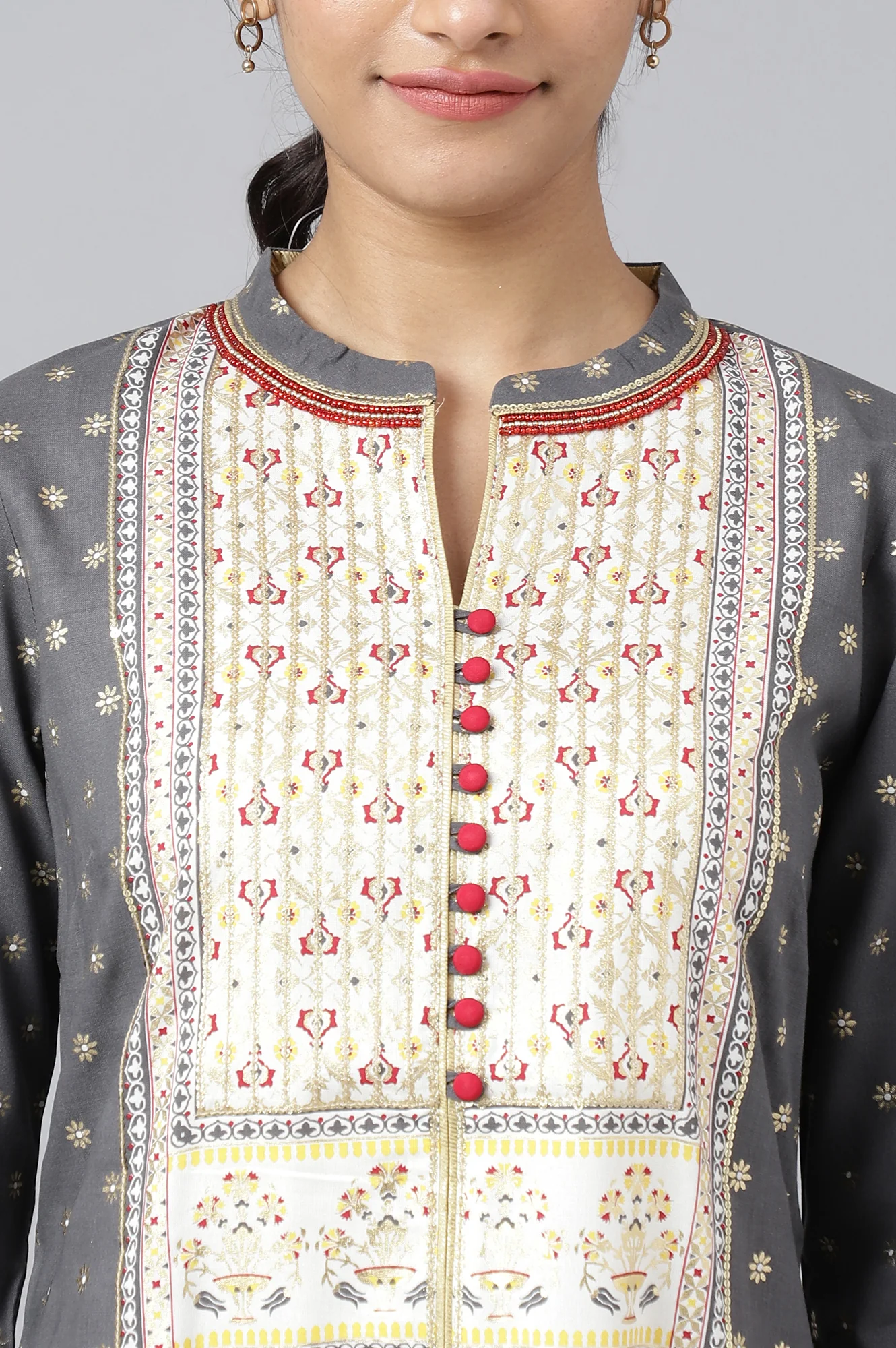 Steel Grey Printed kurta with Trousers and Dupatta - Image 10
