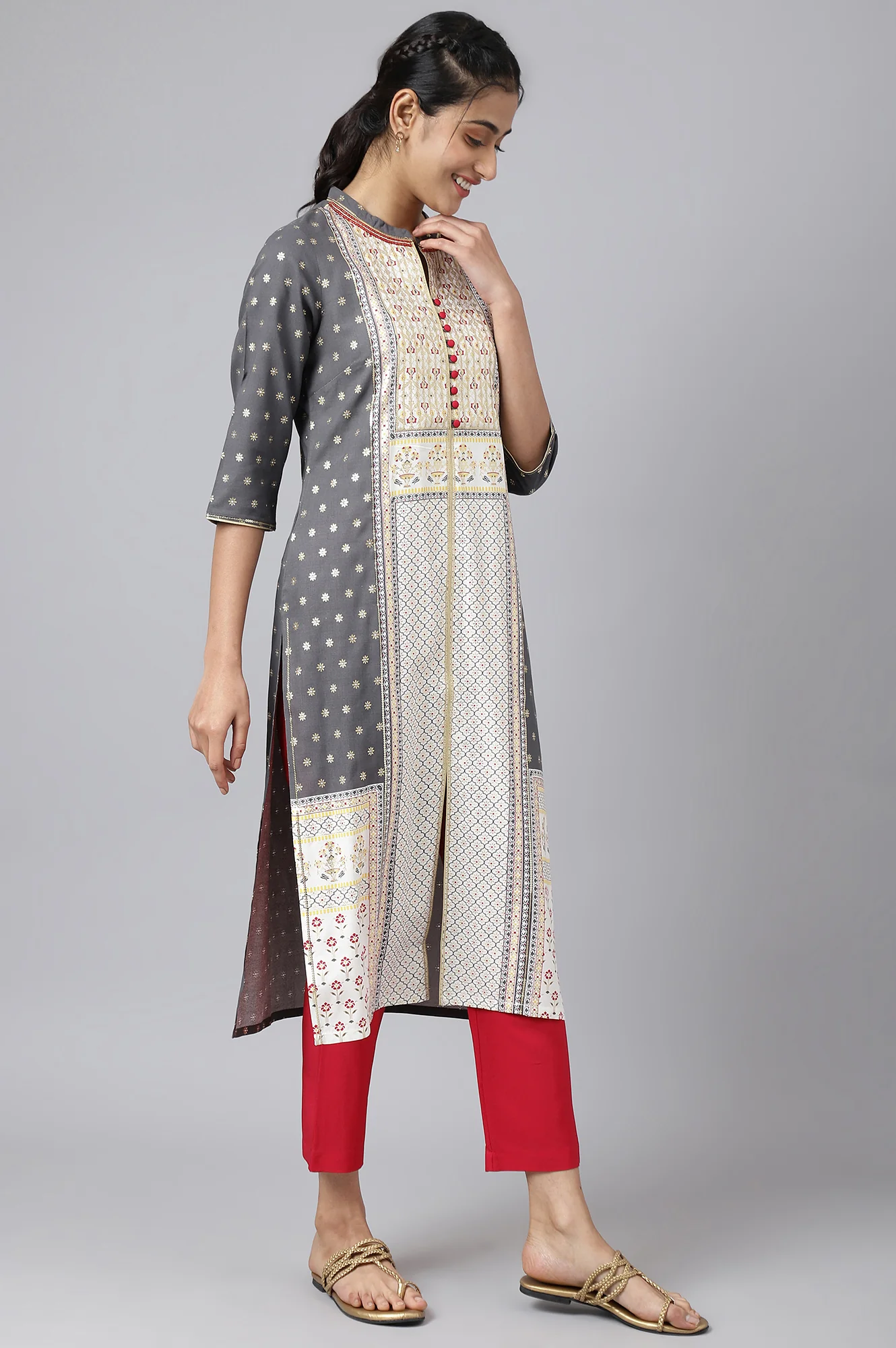 Steel Grey Printed kurta with Trousers and Dupatta - Image 8