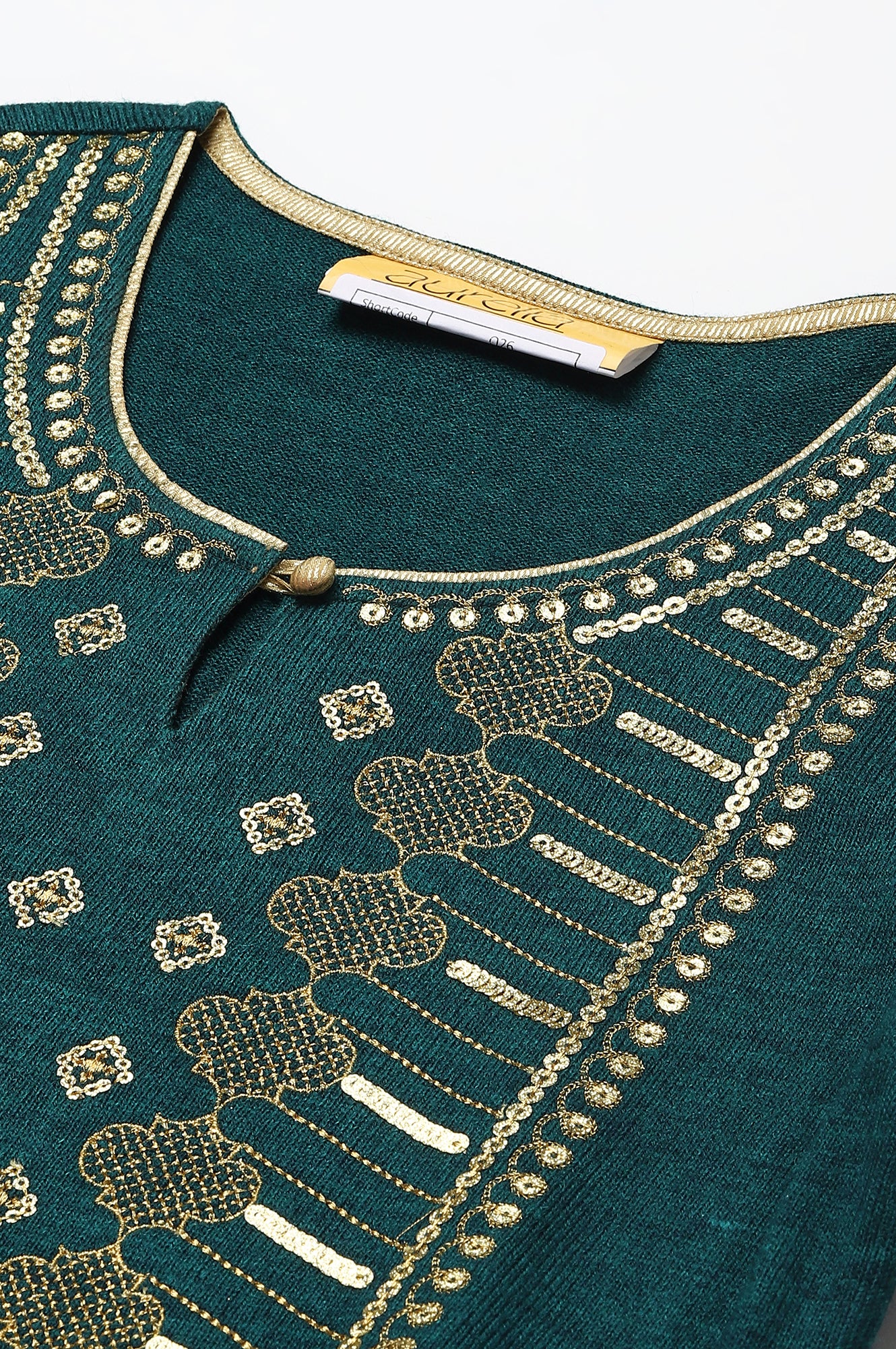 Teal Zari Embroidered Winter Plus Size kurta - Image 2