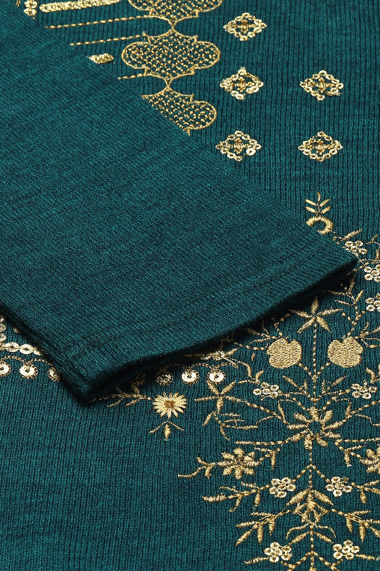 Teal Zari Embroidered Winter Plus Size kurta - Image 7