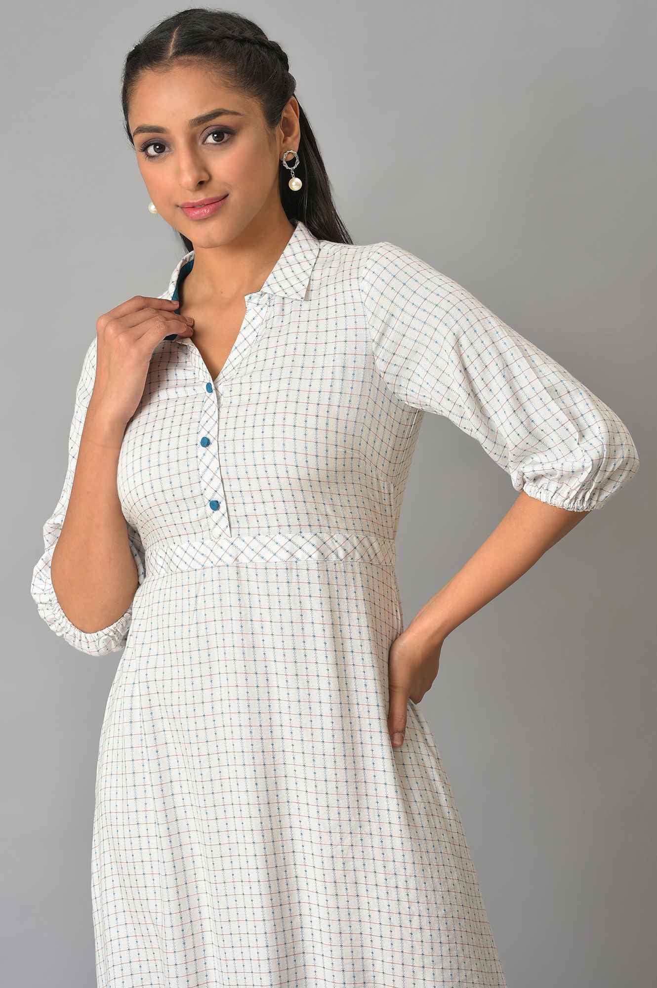 White A-Line Shirt Collar Dress - Image 5