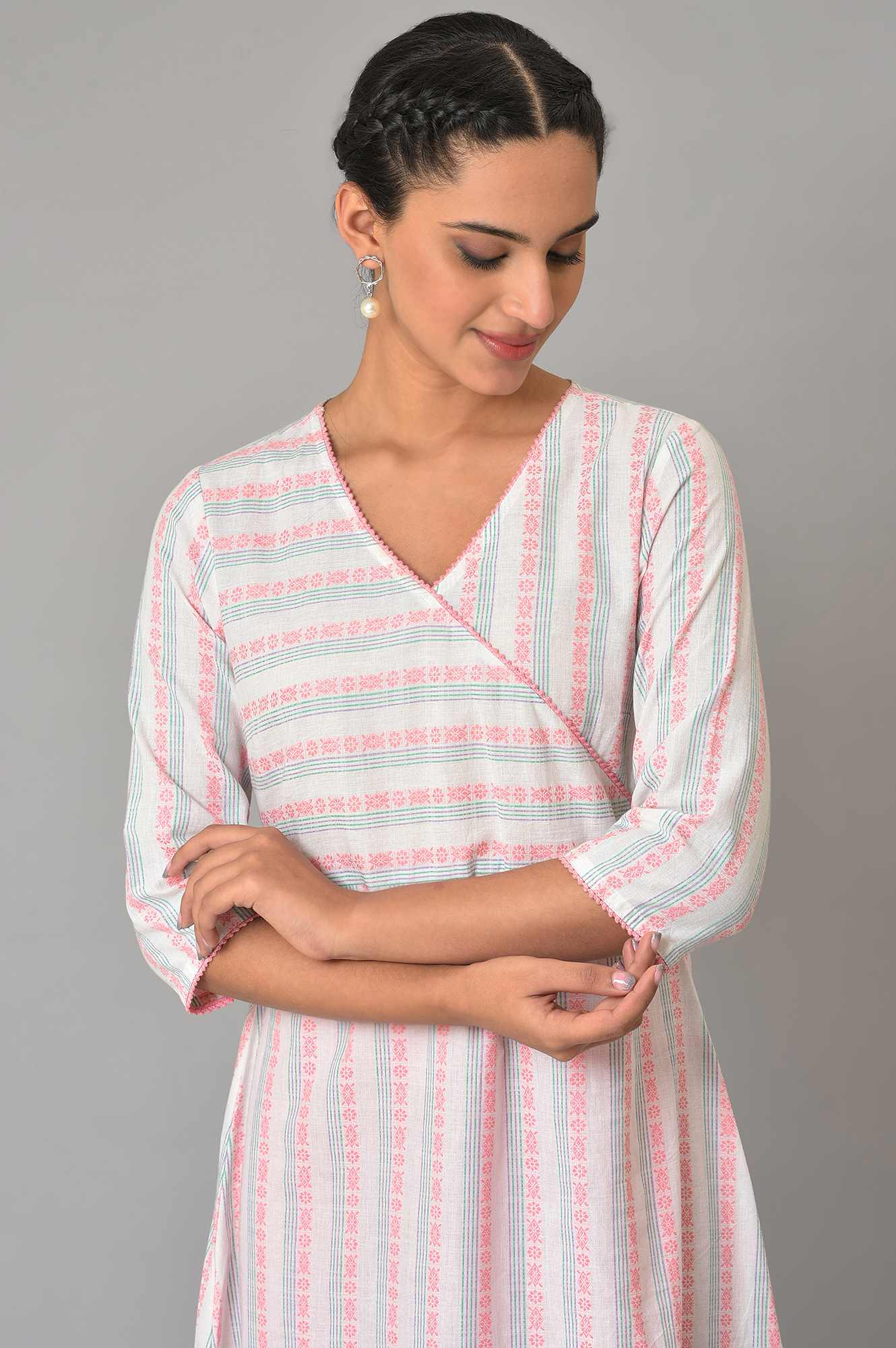 White Angrakha kurta & Tights Set - Image 5