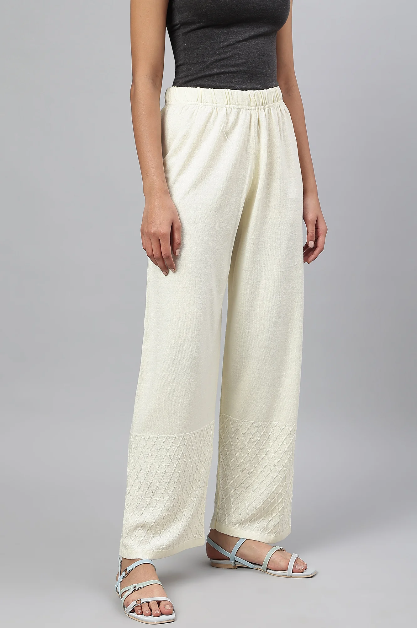 White Ankle Length Straight Winter Palazzo - Image 3