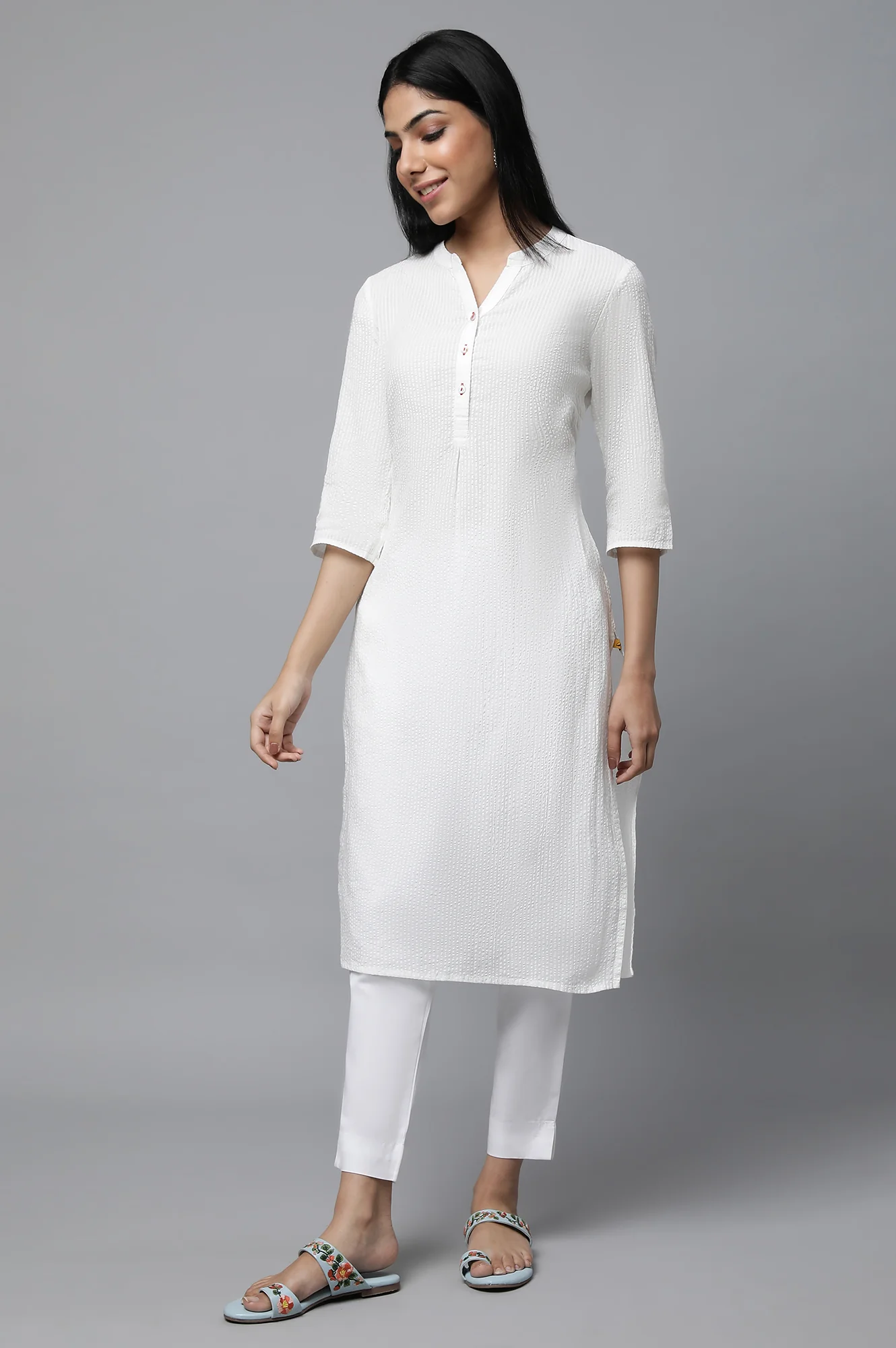 White Basic Solid Cotton Trouser Pants - Image 5