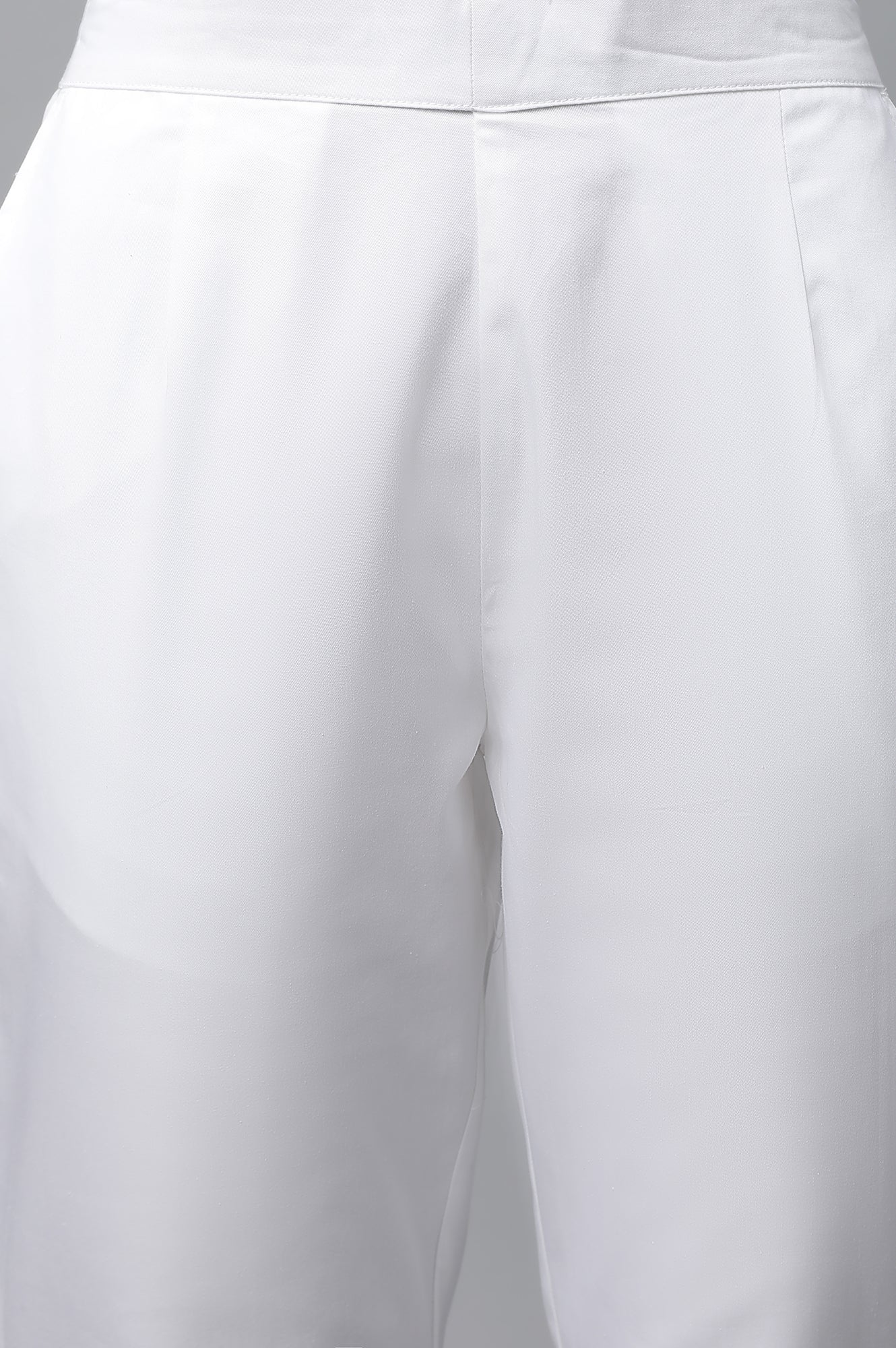 White Basic Solid Cotton Trouser Pants - Image 7