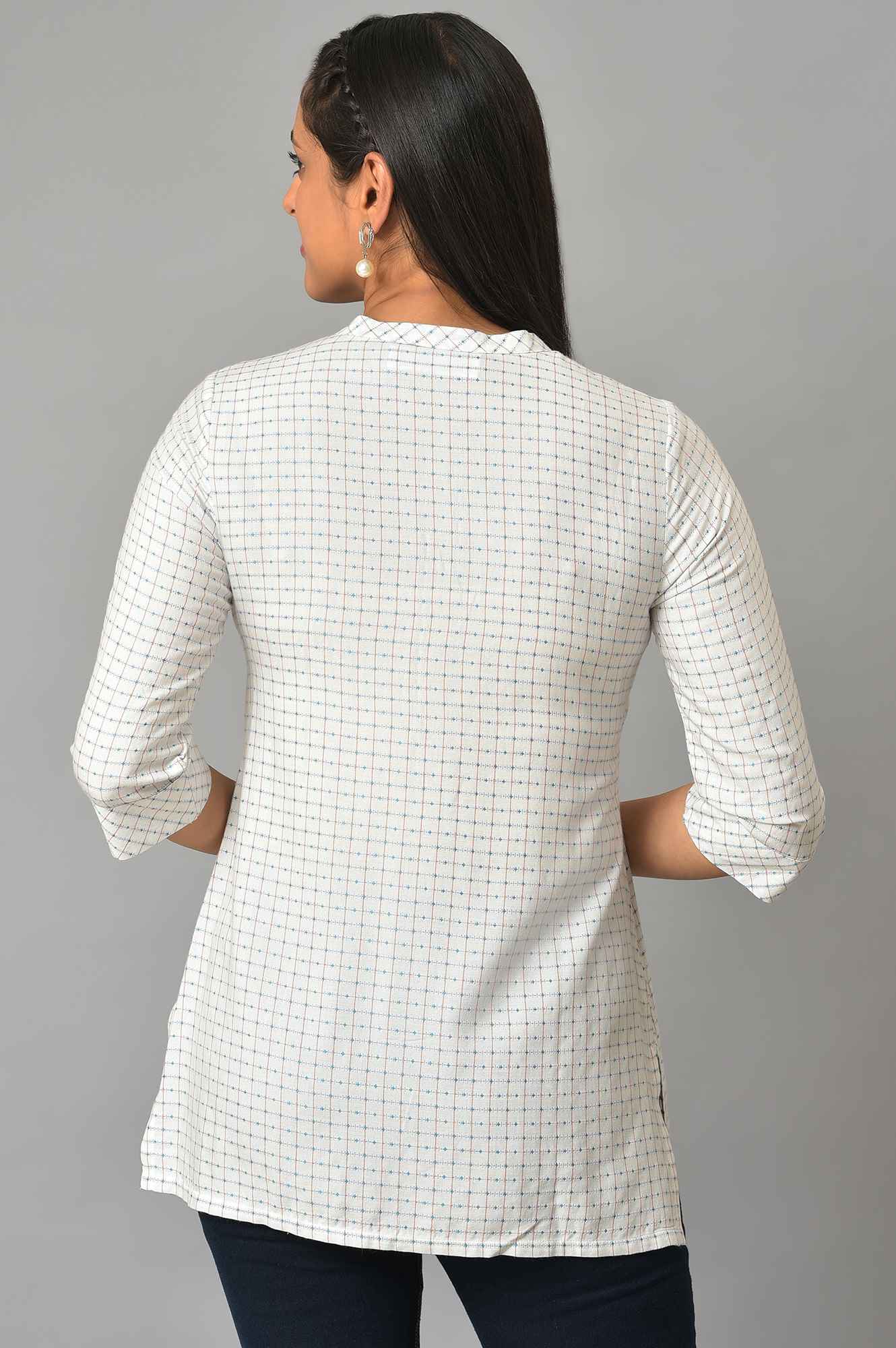 White Check Printed Yarn-Dyed kurta - Image 2
