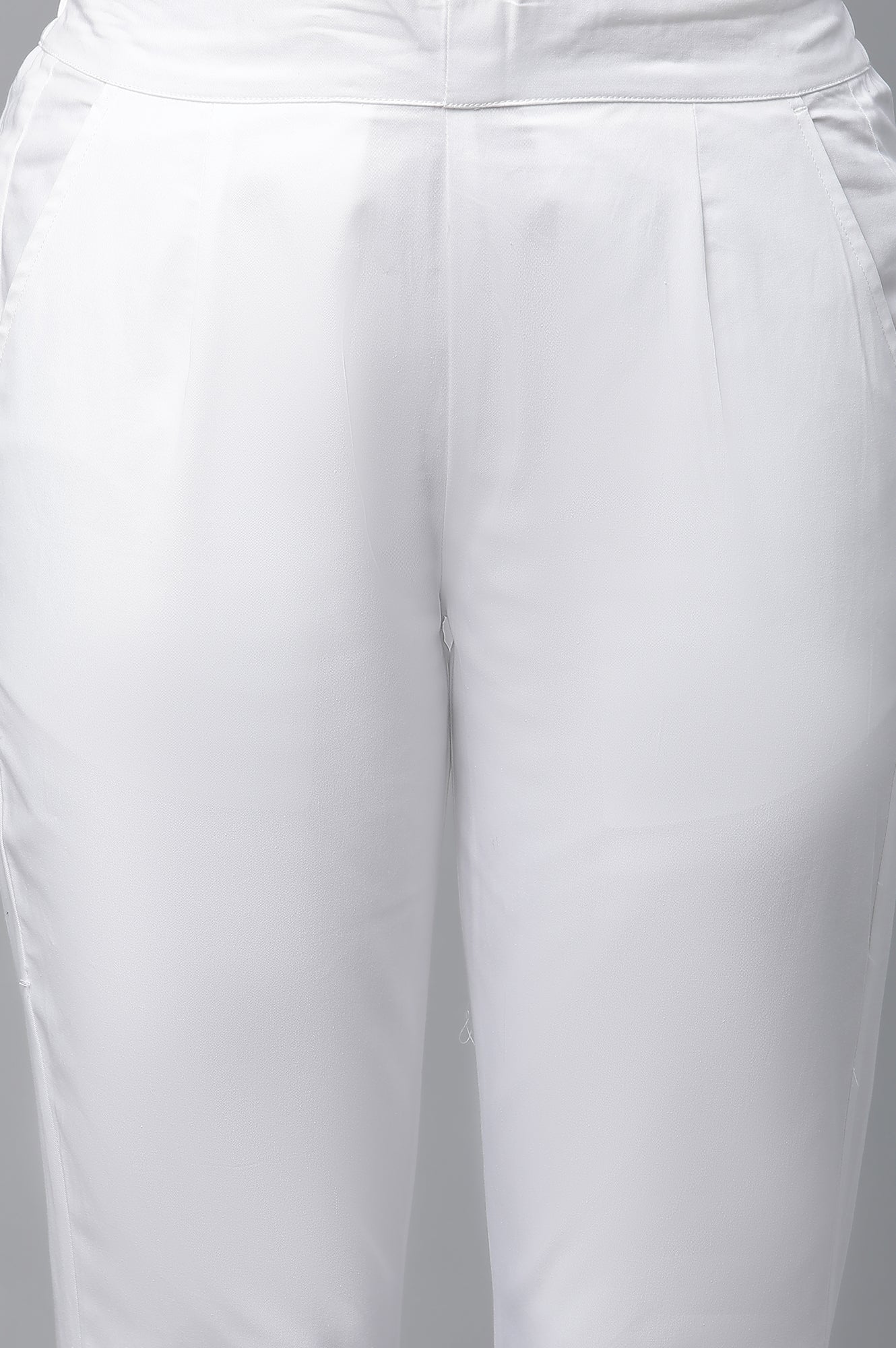 White Solid Straight Fit Cotton Pants With Elasticated Waist - Image 6