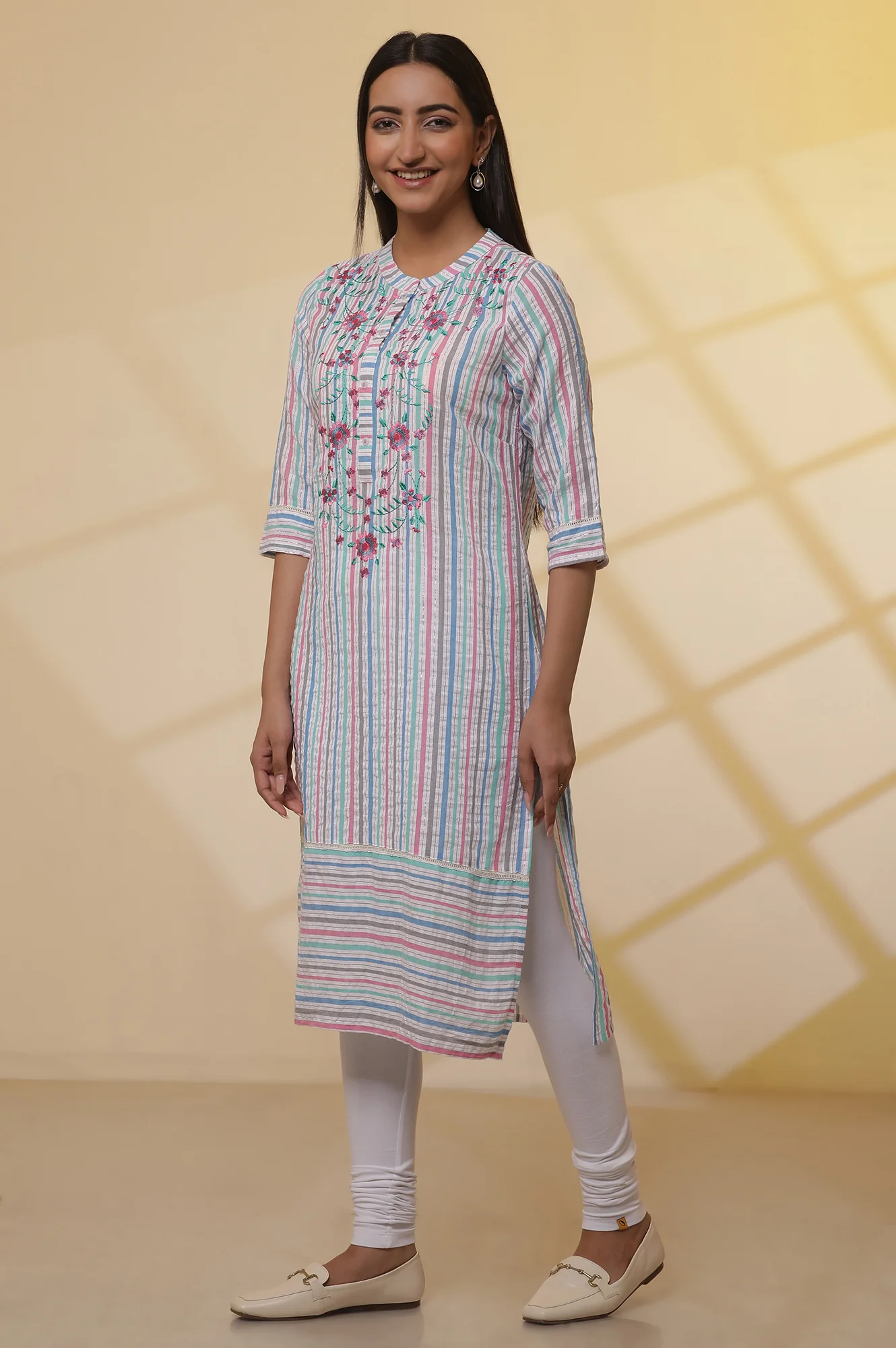 White Cotton Lycra Churidar - Image 5