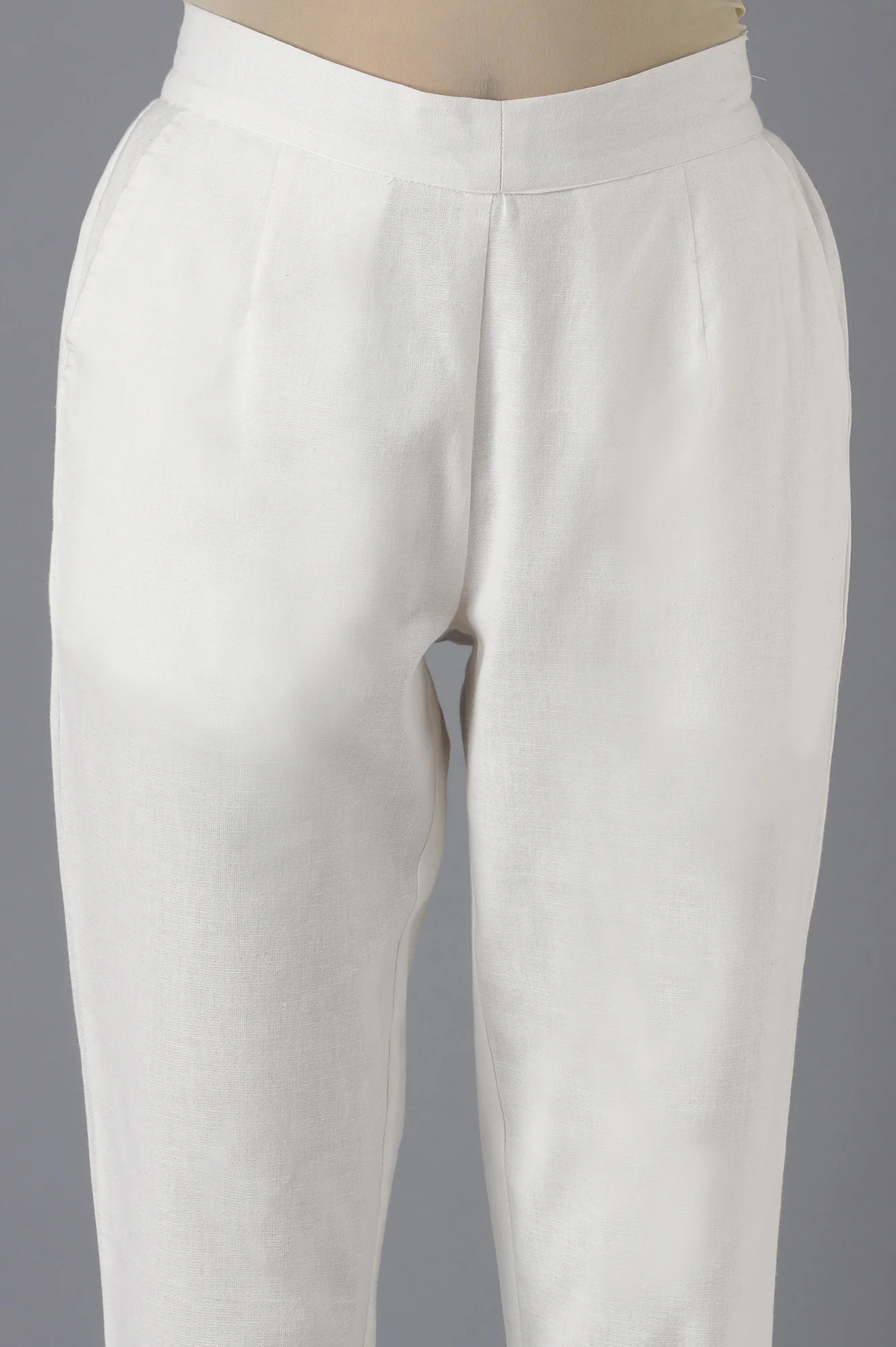 White Cotton Solid Trousers - Image 6