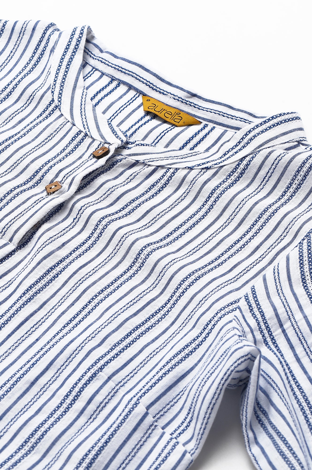 White Cotton Stripe Print kurta - Image 2