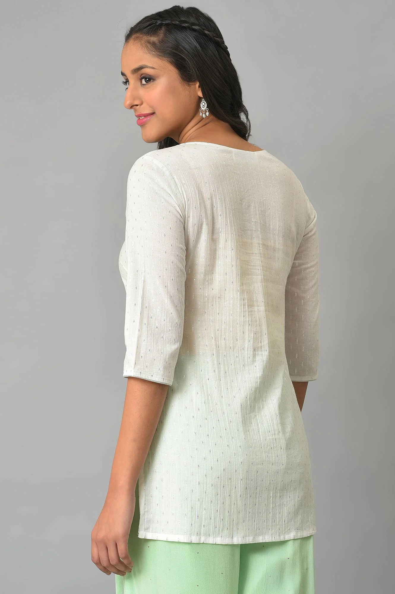 White Embroidered Lurex Dobby kurta - Image 2