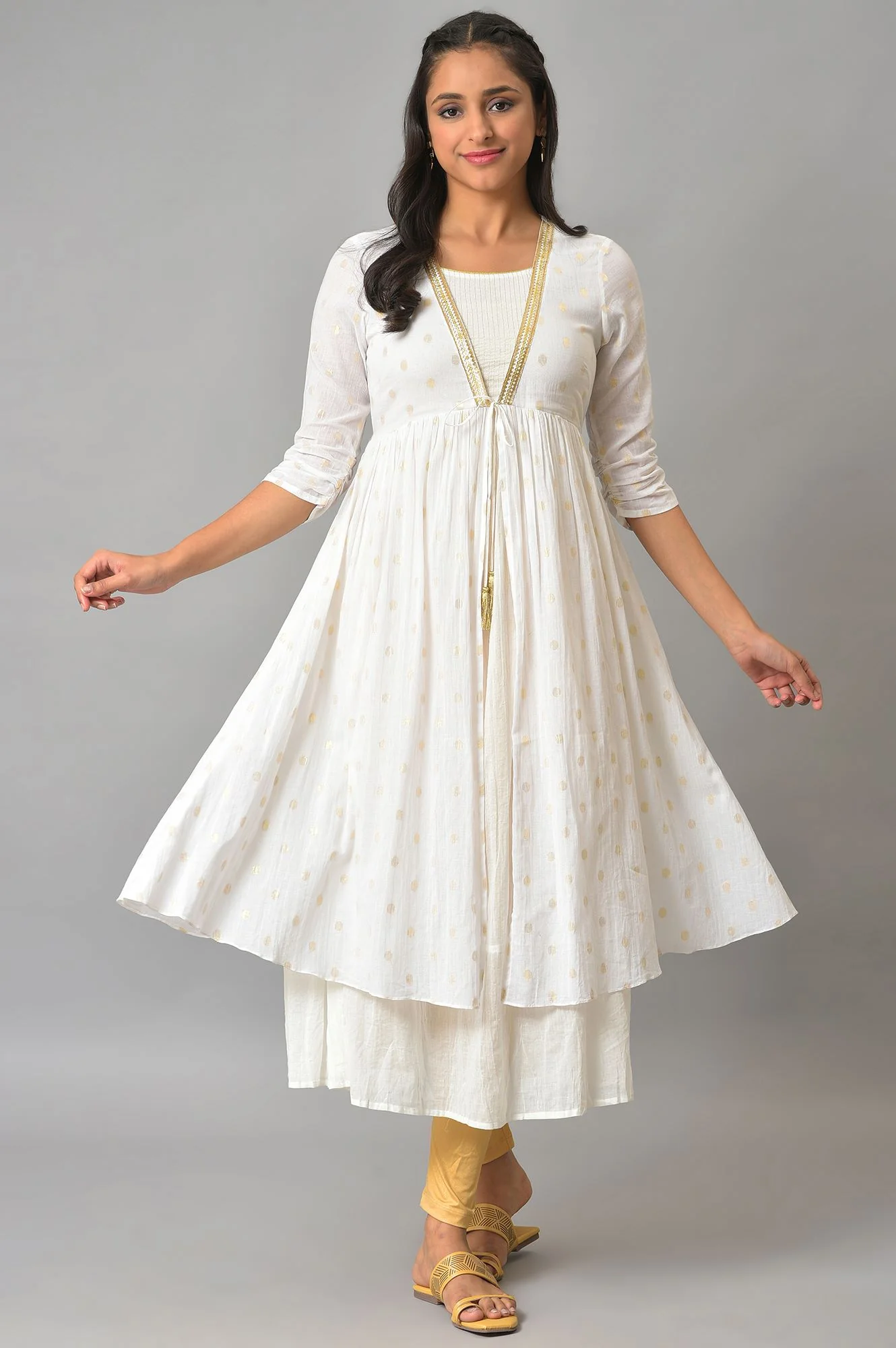 White Flared Jacquard Dress - Image 6