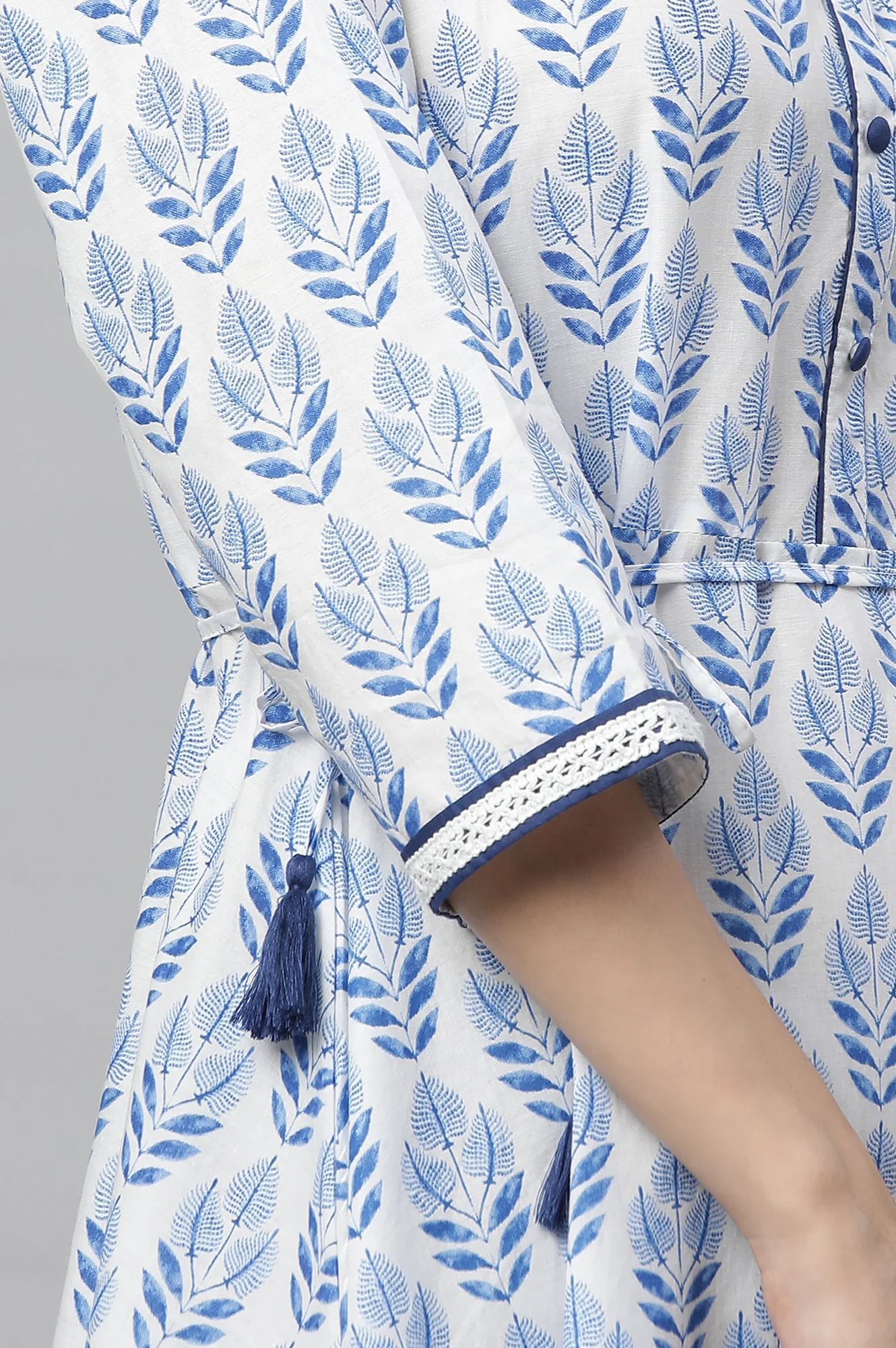 White Flared Kurta with Blue Floral Print - Image 8