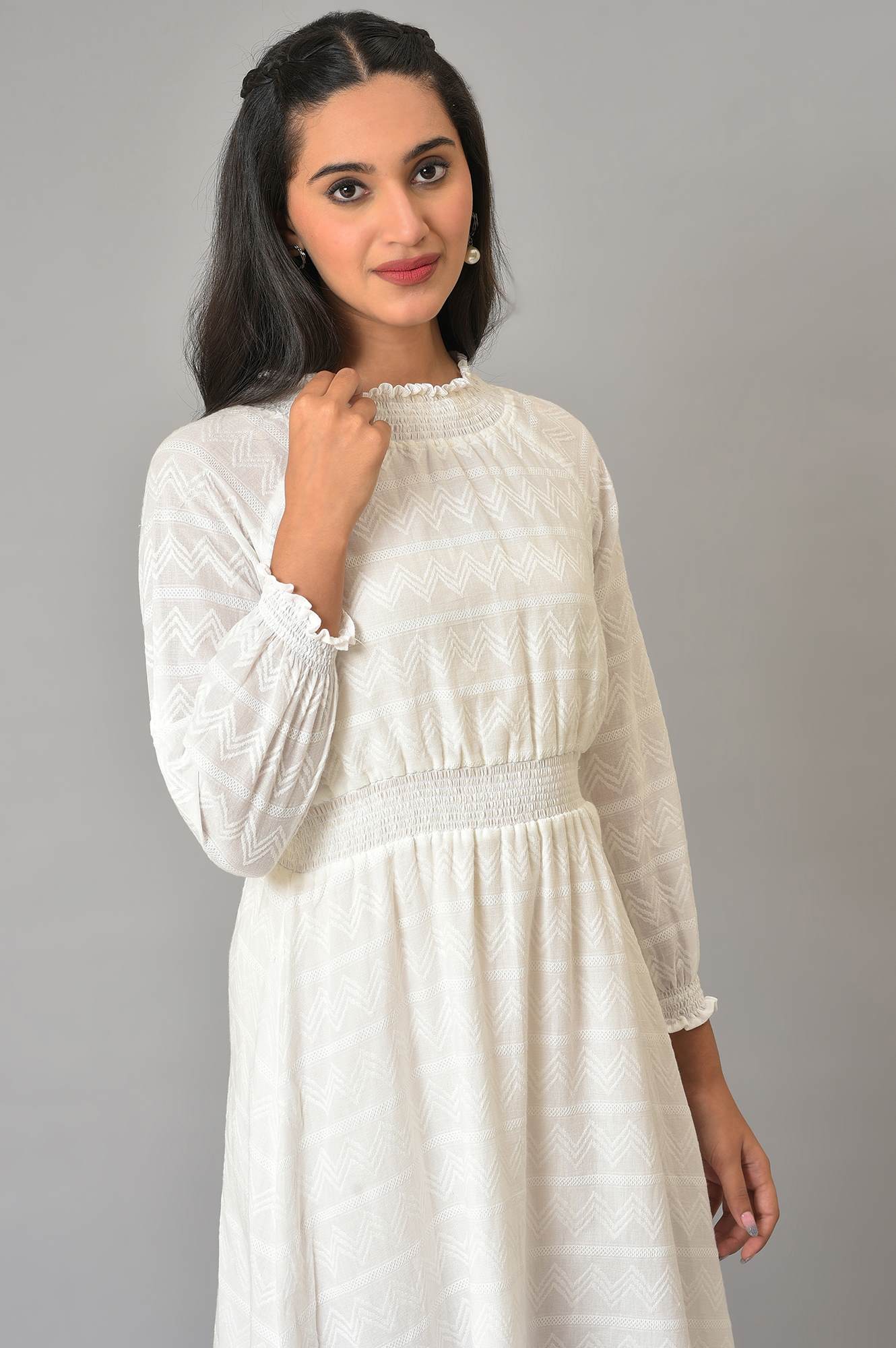 White Flared Printed Modern Ethnic Dress - Image 6