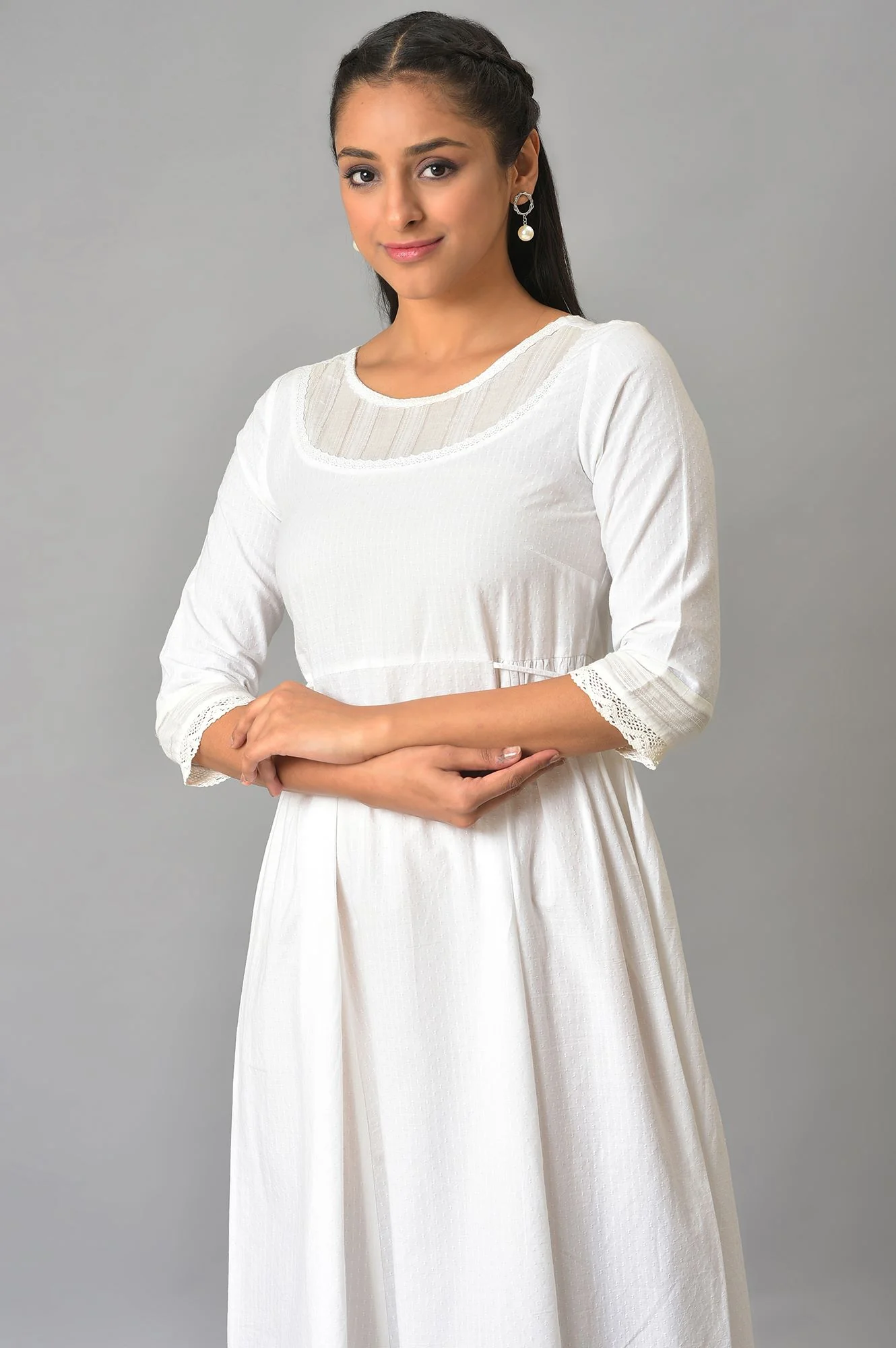 White Flared Printed Modern Ethnic Dress - Image 5