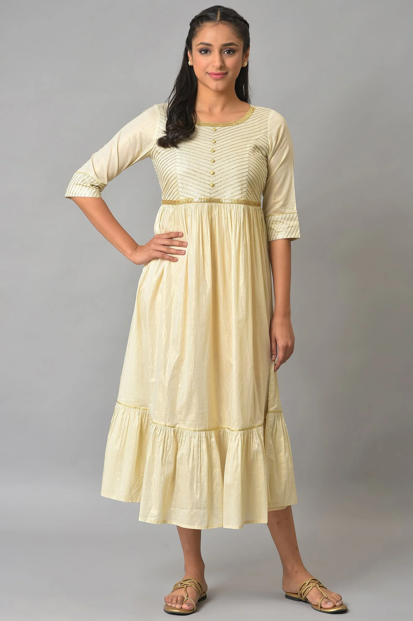 White Flared Printed Modern Ethnic Dress - Image 6