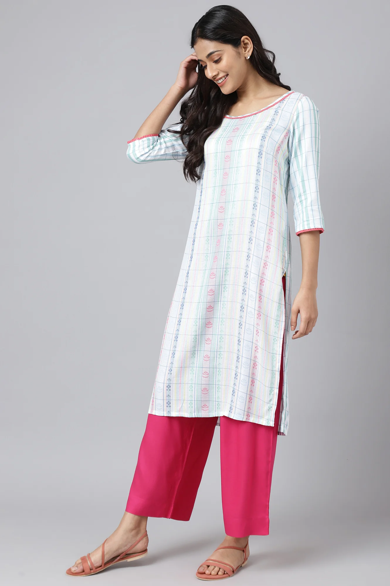 White Floral Motifs Dobby kurta - Image 3