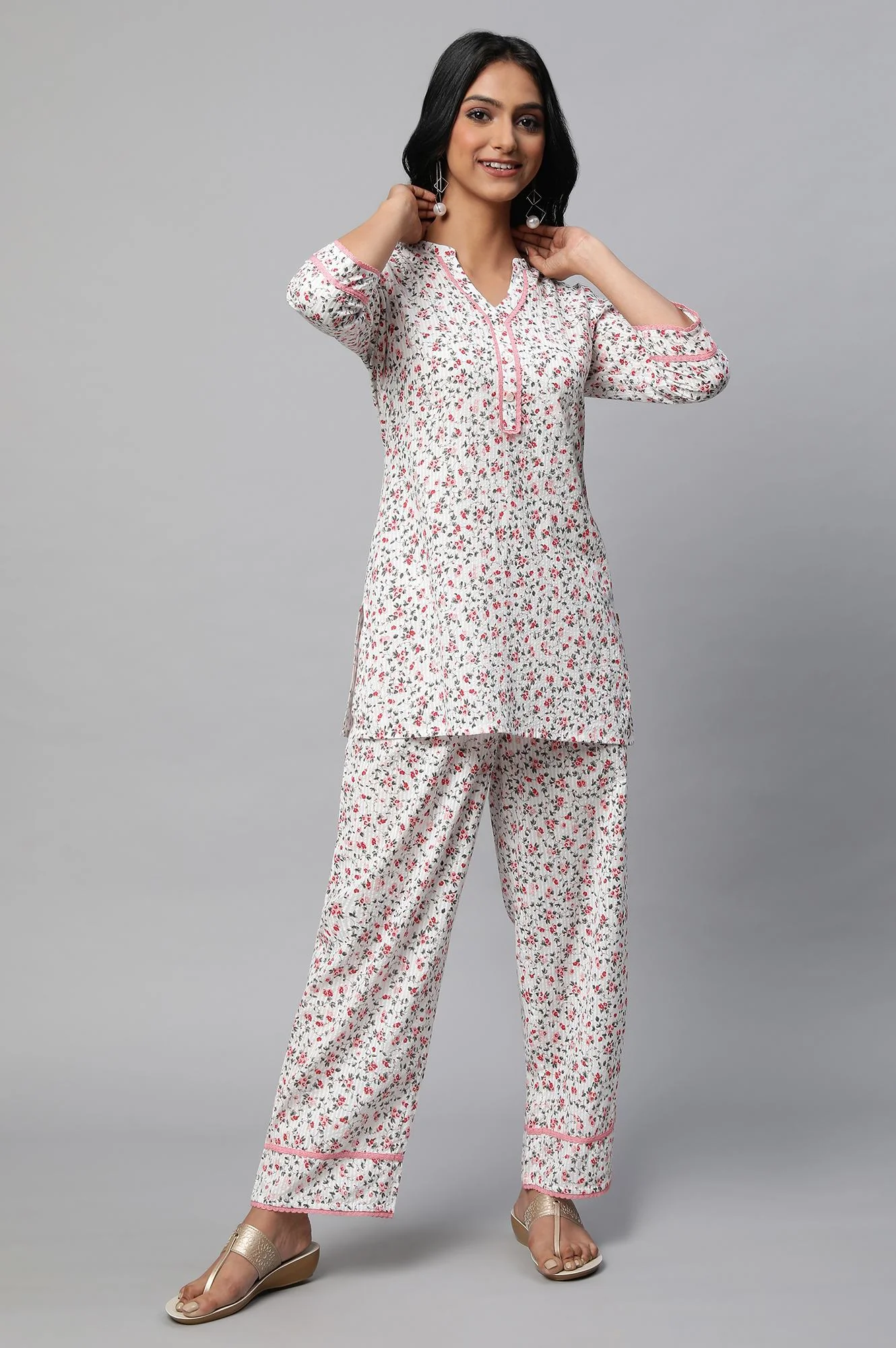 White Floral Print Summer Co-Ord Set - Image 5