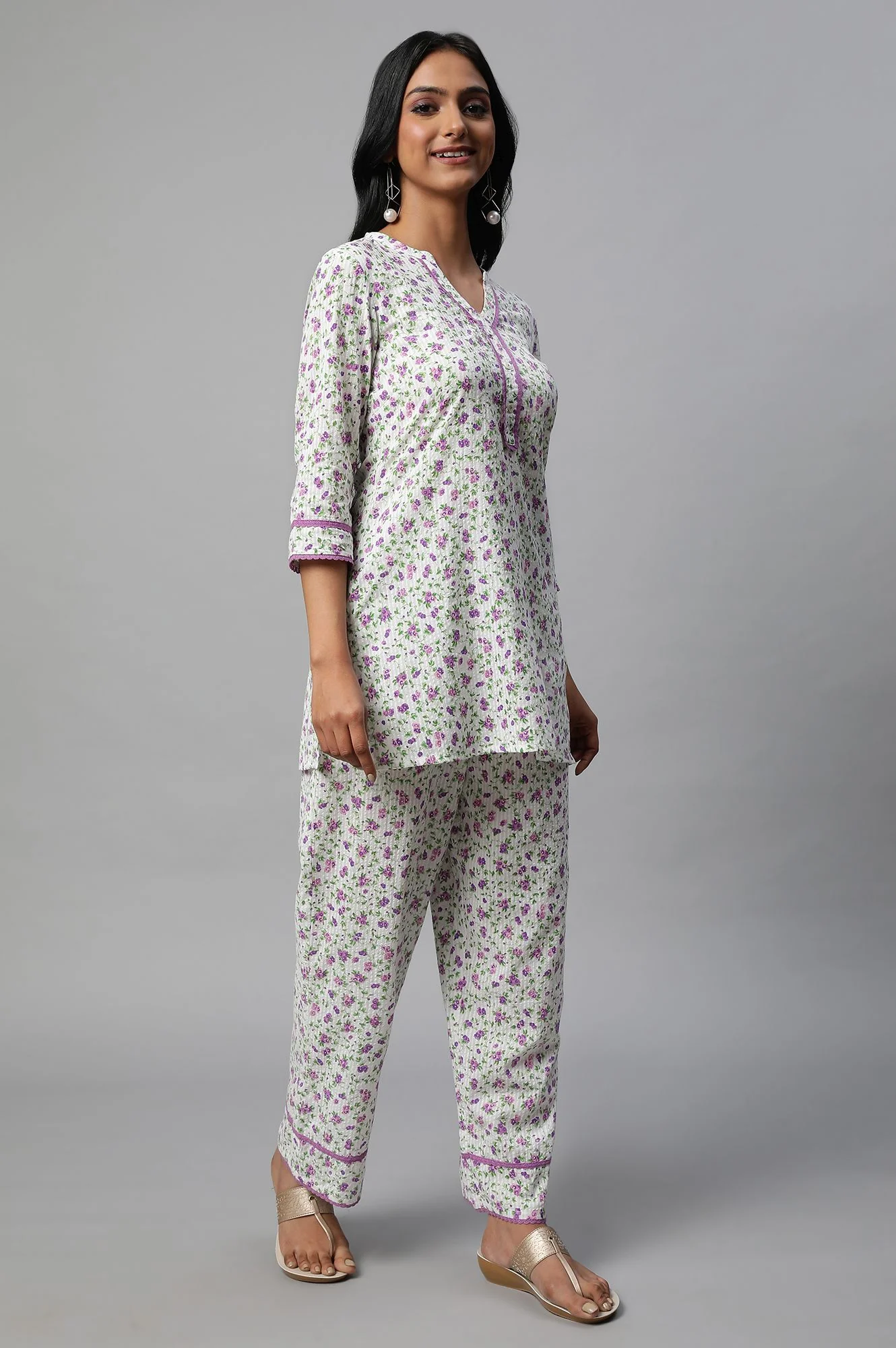 White Floral Print Summer Co-Ord Set - Image 4