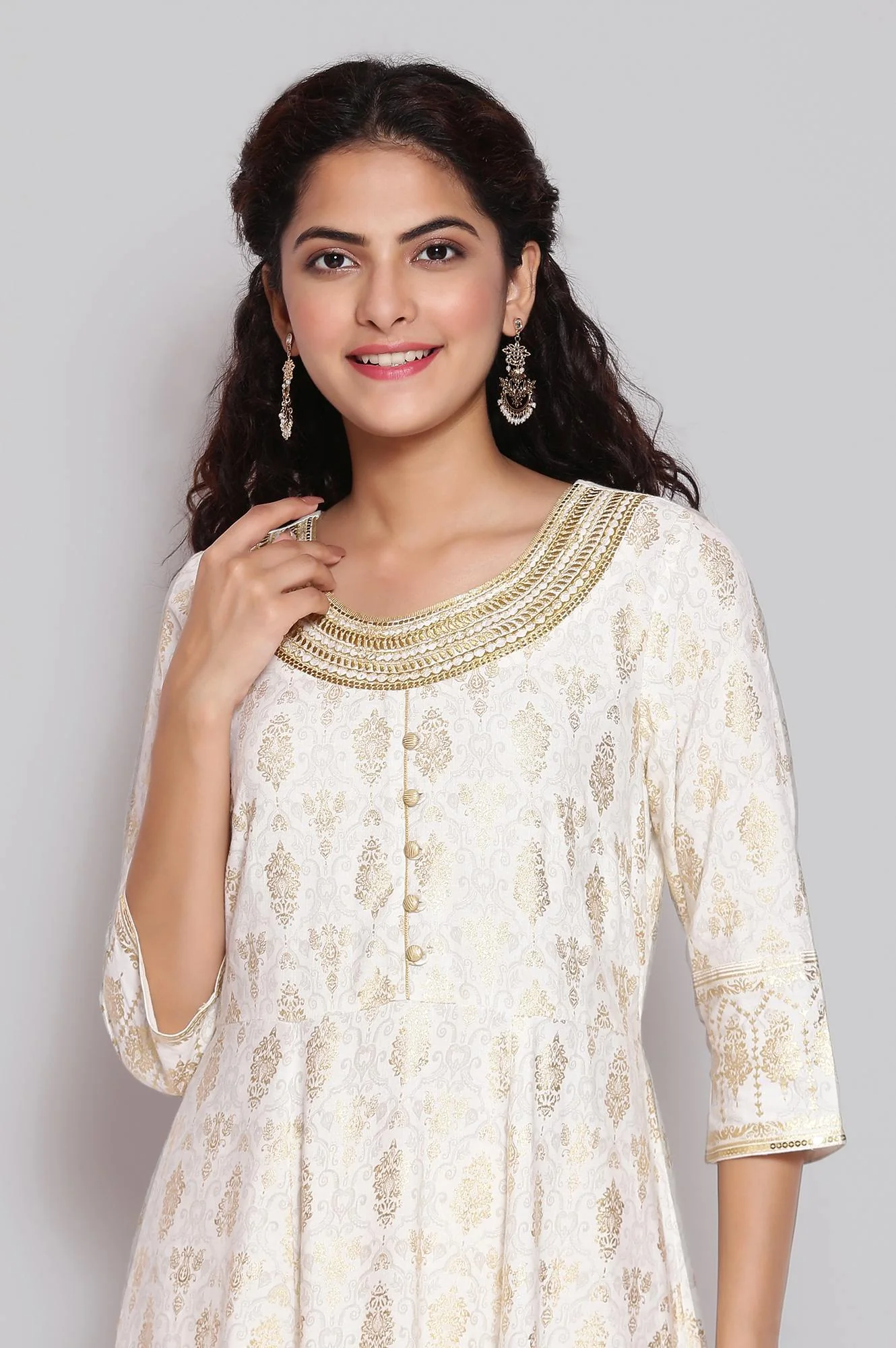 White Foil Print Flared Dress - Image 6