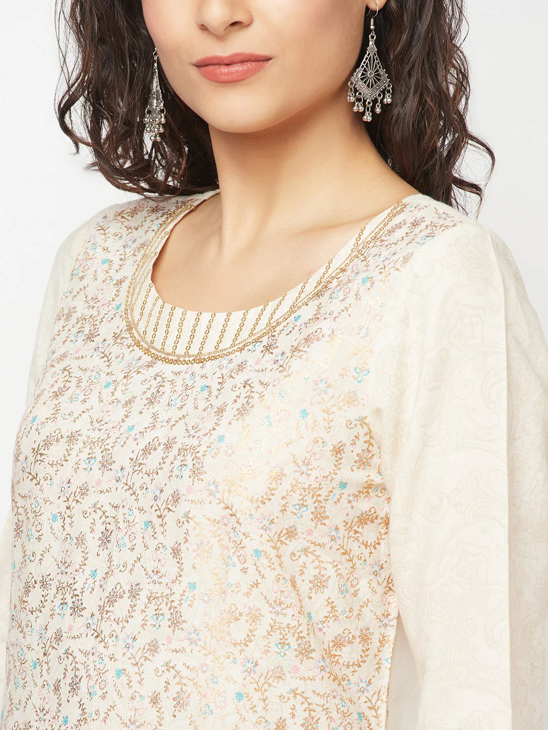 White Printed kurta and Palazzo Set - Image 5