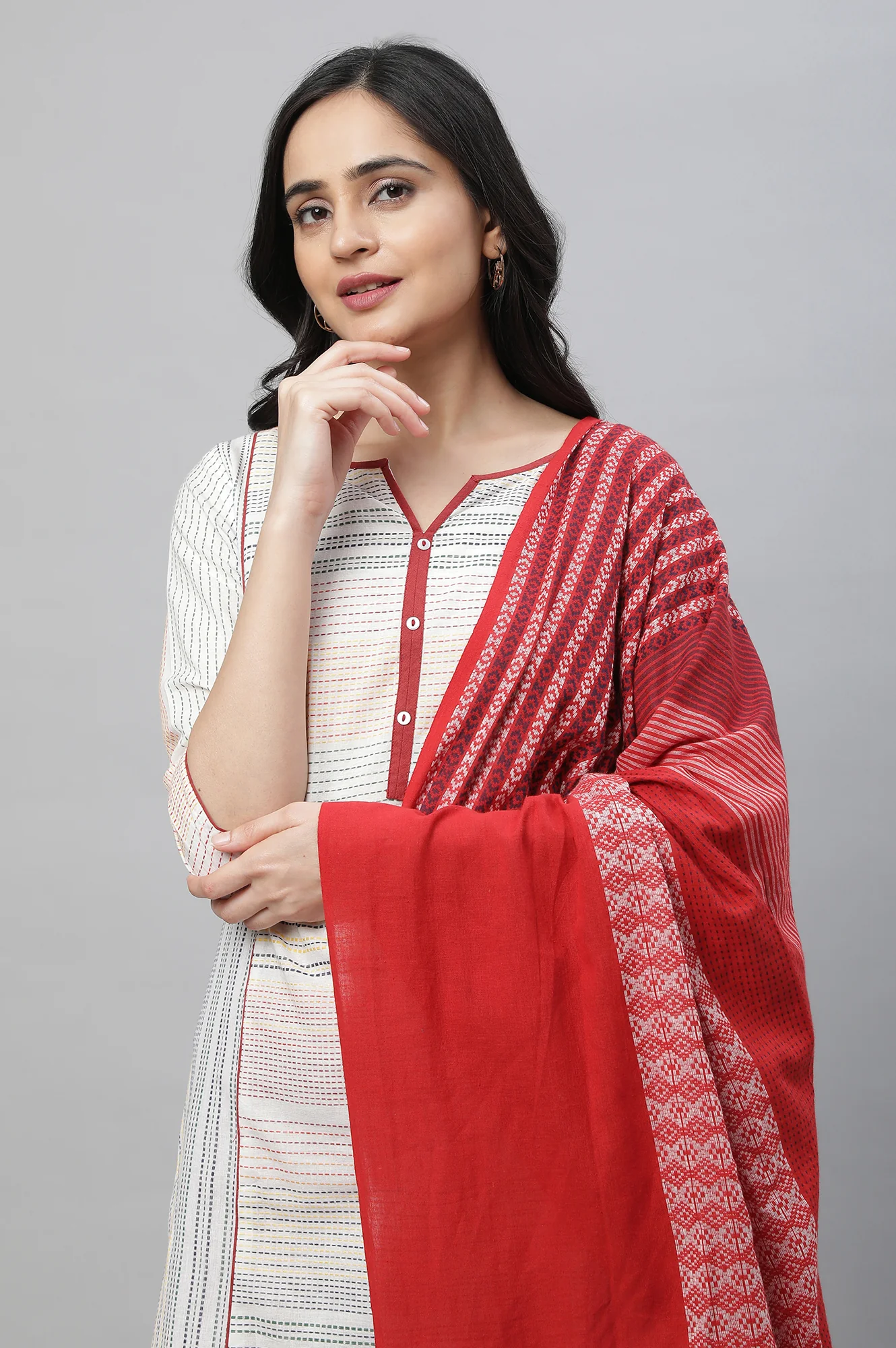 White Printed Kurta, Tights & Dup - Image 6