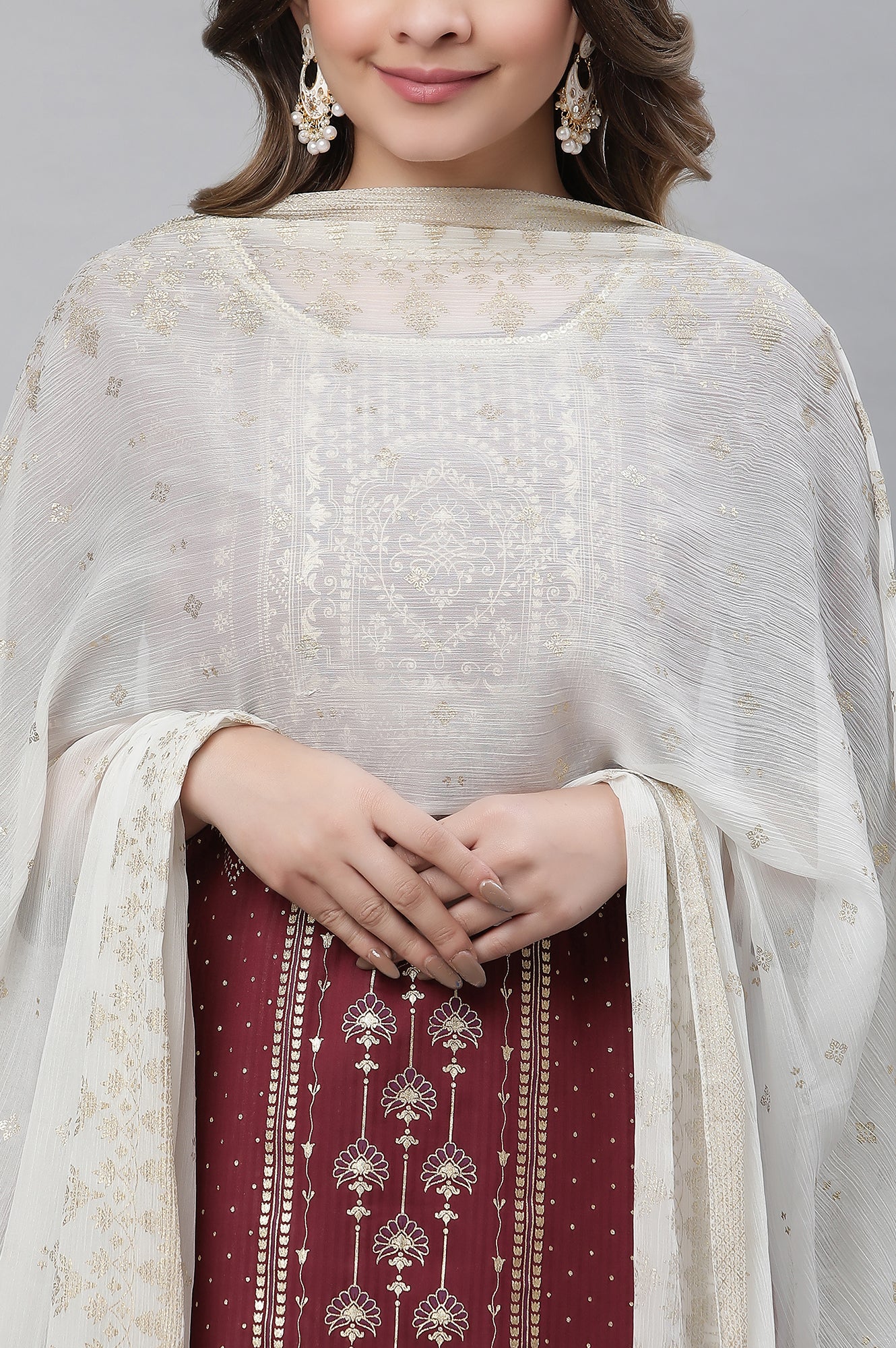White Printed Organza Dupatta - Image 4
