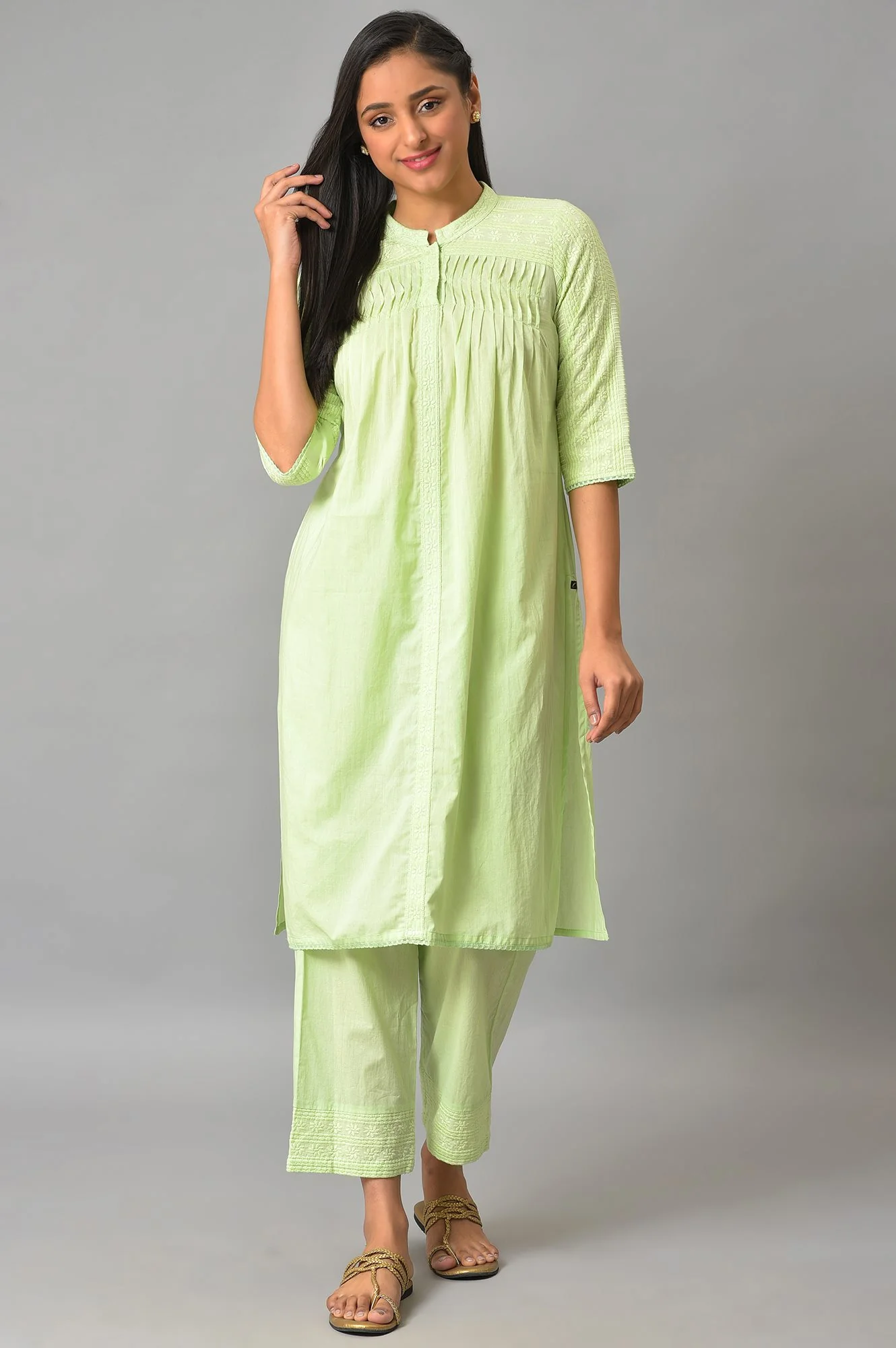 Pista Green Schiffli kurta And Palazzo Set - Image 9